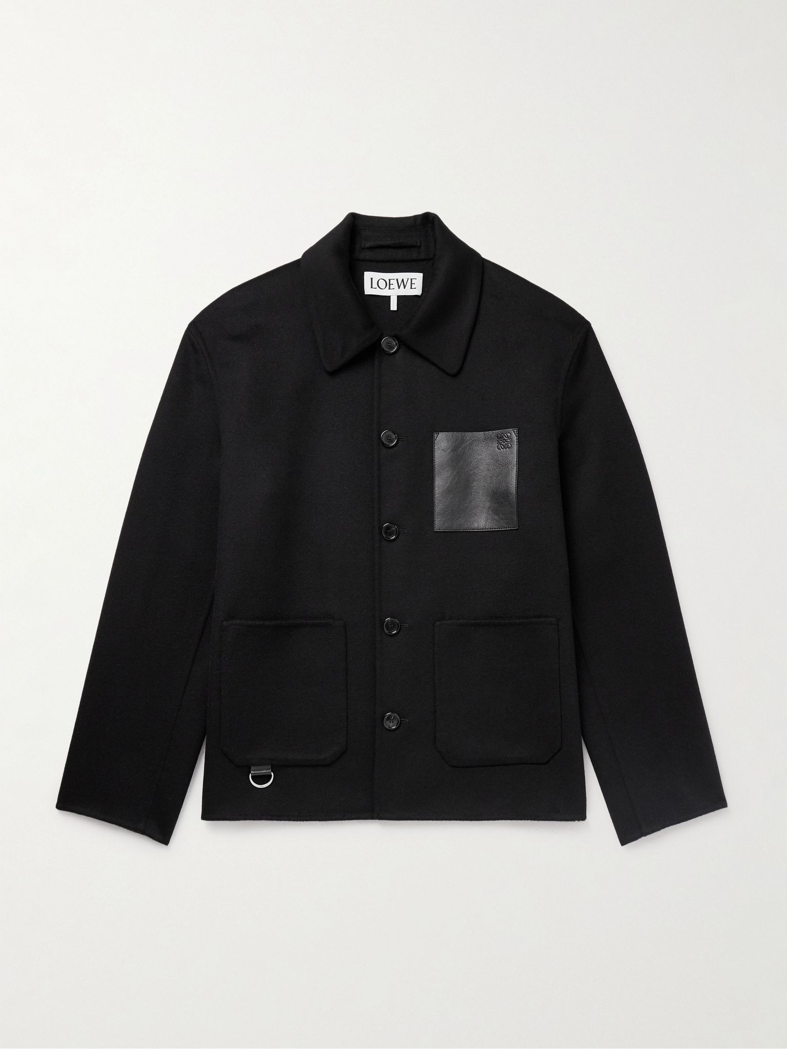 Leather-Trimmed Wool and Cashmere-Blend Overshirt Black - 1
