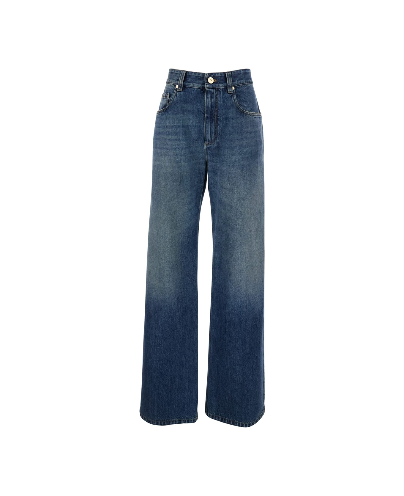Blue Jeans With Logo Patch On The Rear And Monil Detail On The Loop In Denim Woman - 1