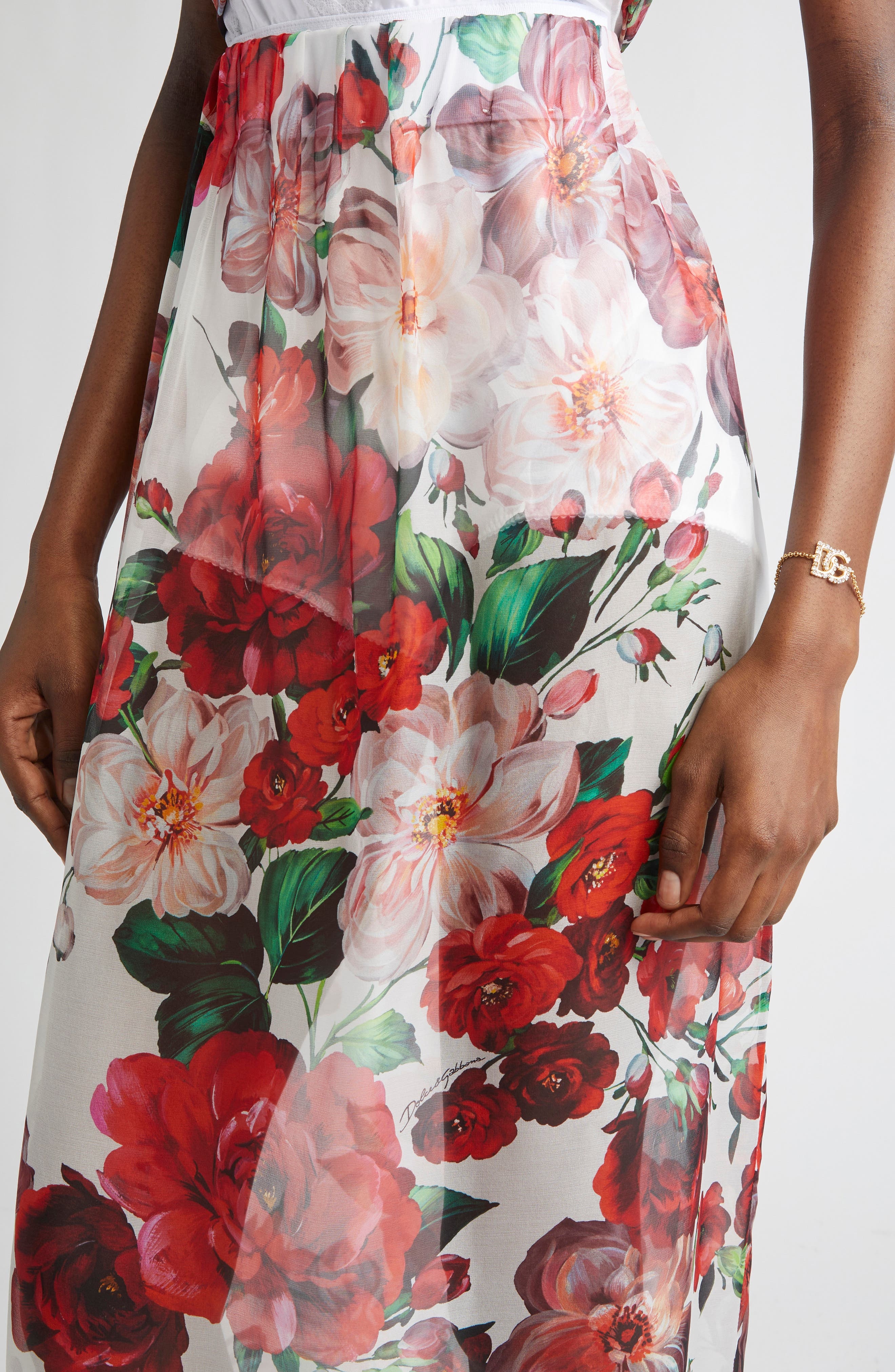 Dolce&Gabbana Floral Print Silk Chiffon Skirt in Ha5Pd B.rose Antiche F.bco at Nordstrom - 5