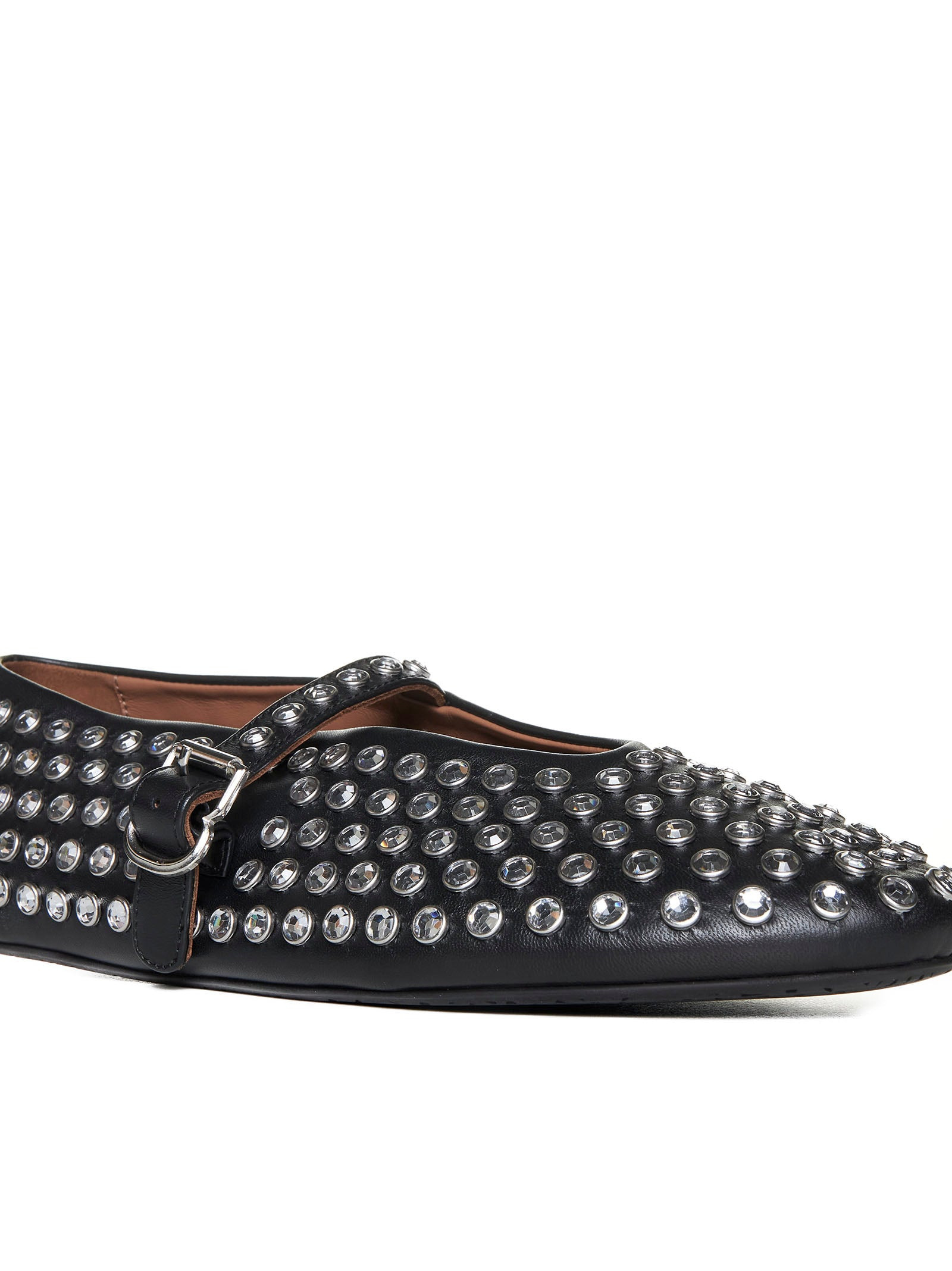 Rhinestoned leather ballet flats - 4
