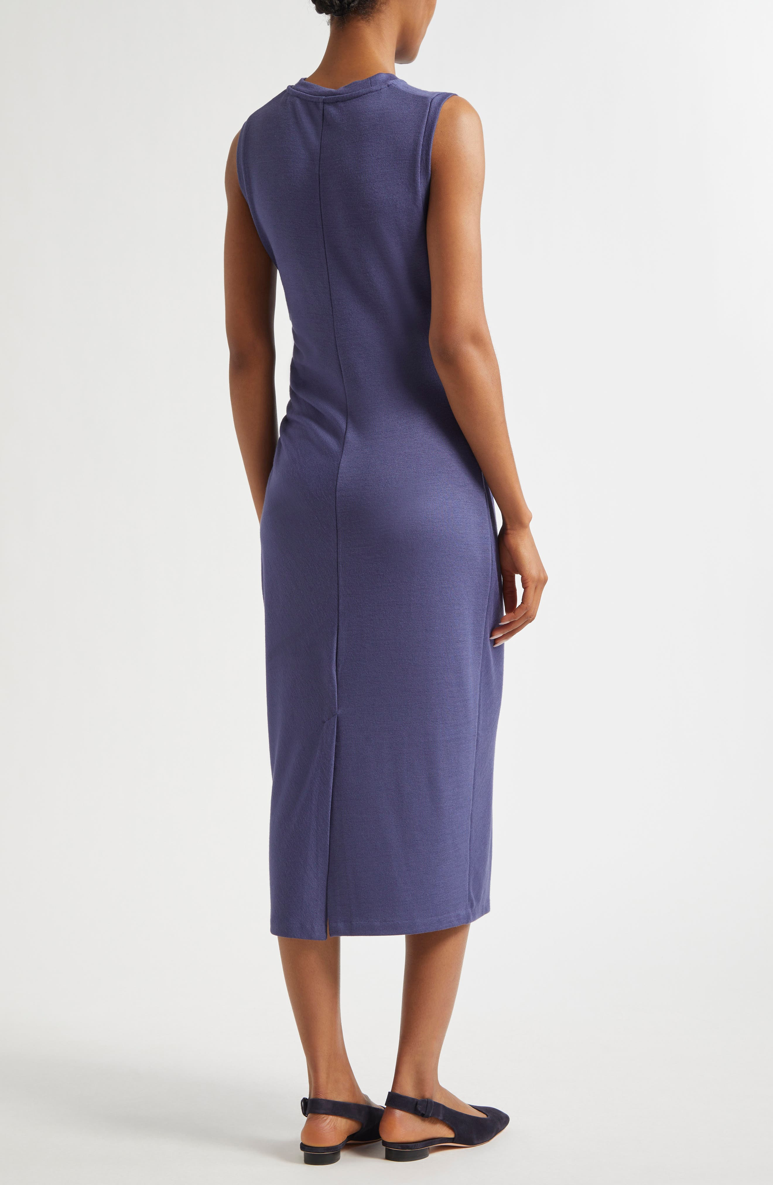 Vince Side Ruched Sleeveless Knit Midi Dress in Dk Peri at Nordstrom - 2