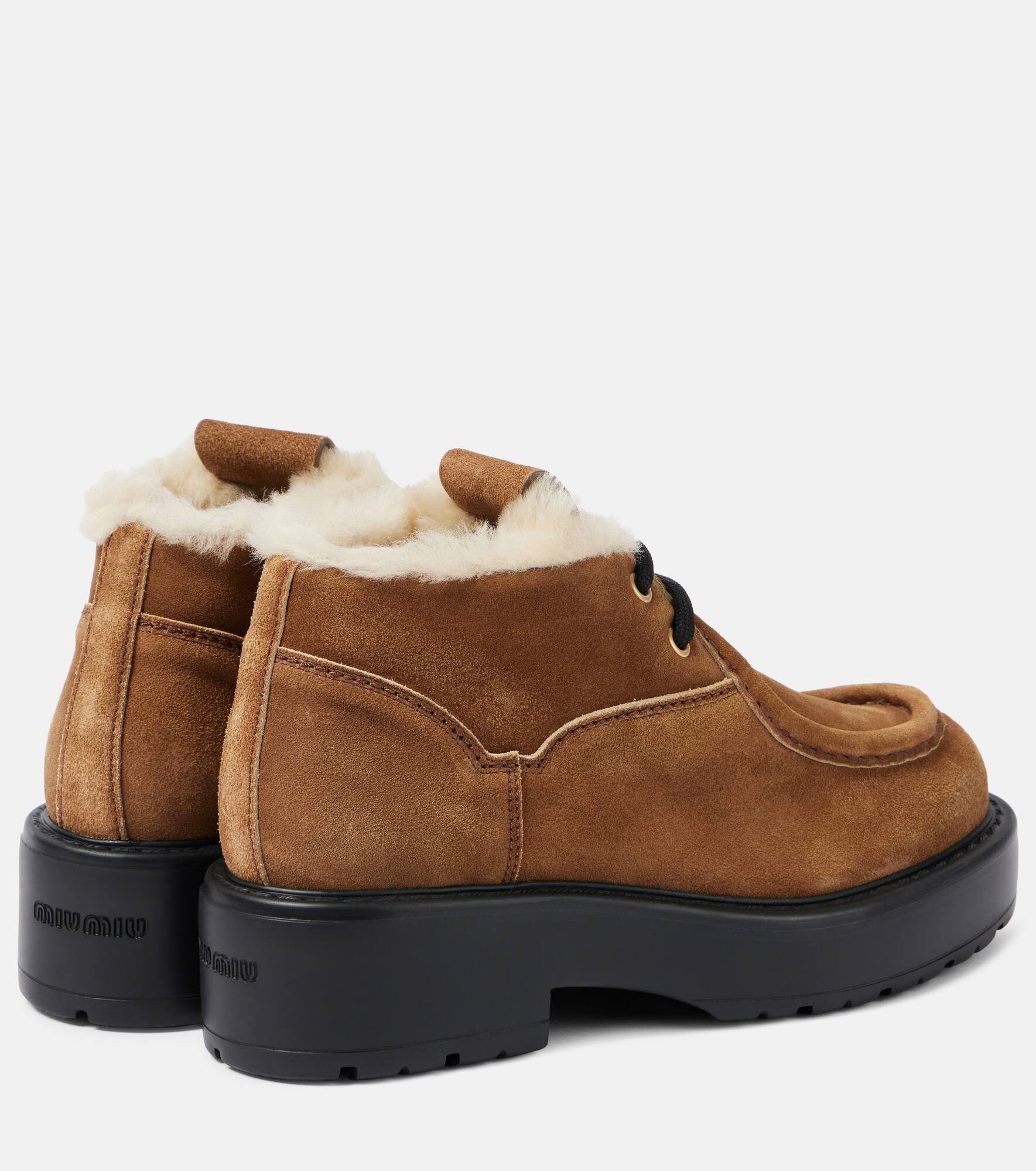 Chunky shearling-trimmed leather flats - 2