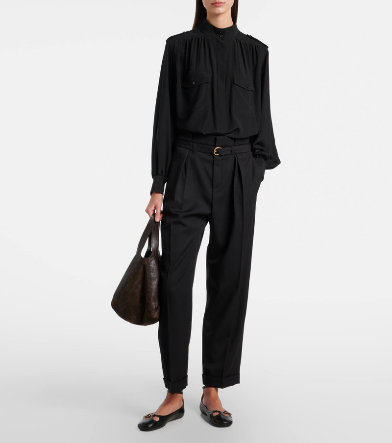 Chloé Belted pleated virgin wool tapered pants outlook