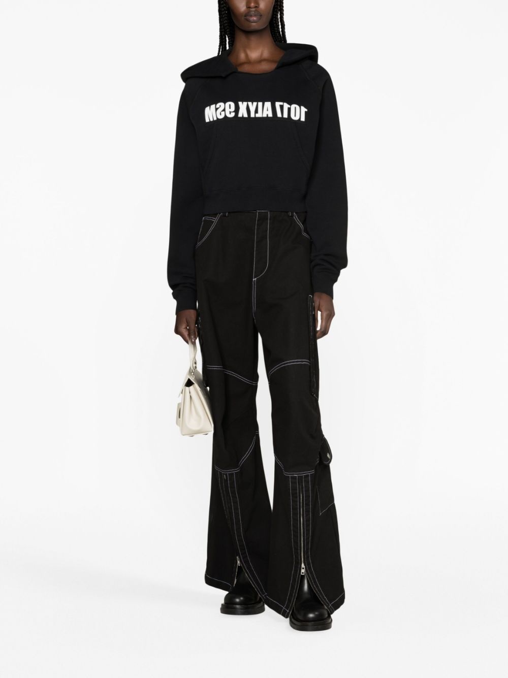 logo-print cropped cotton hoodie - 2