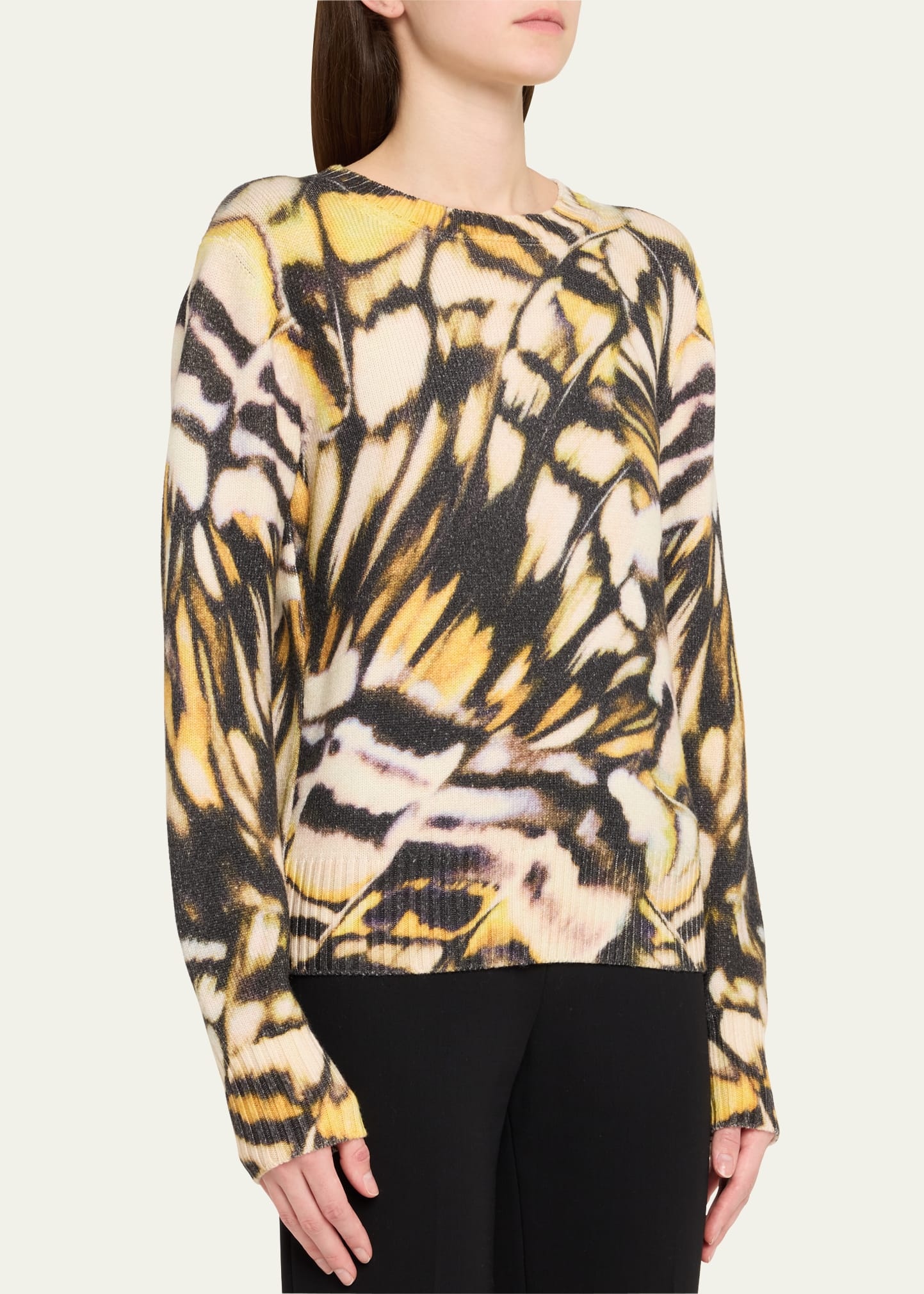 Butterfly Print Wool Crewneck Sweater - 4