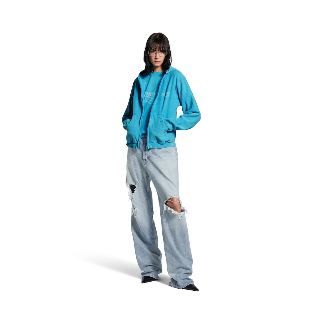 Women's Washed Crayon Political Zip-up Hoodie Regular Fit in Azure - 2