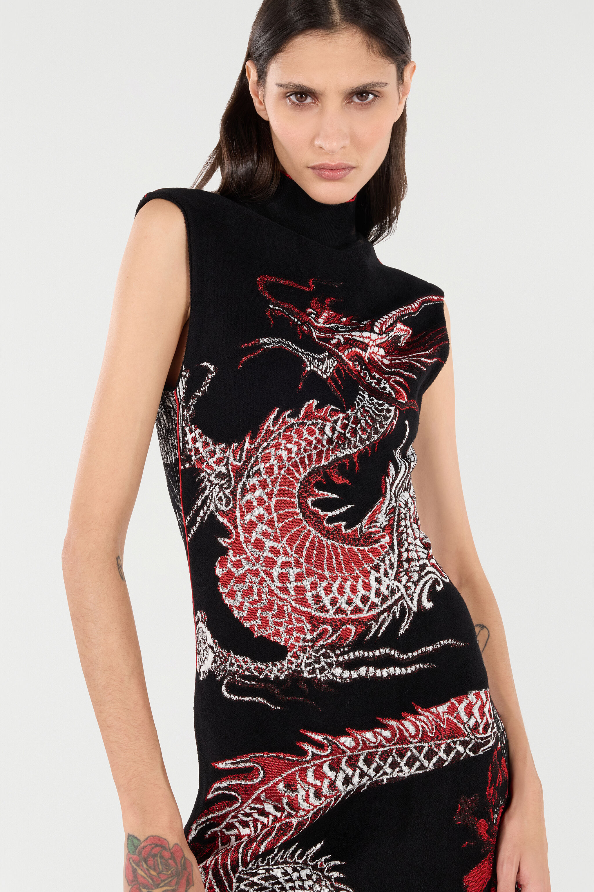 Mini Dress With Floral And Dragon Pattern - 6