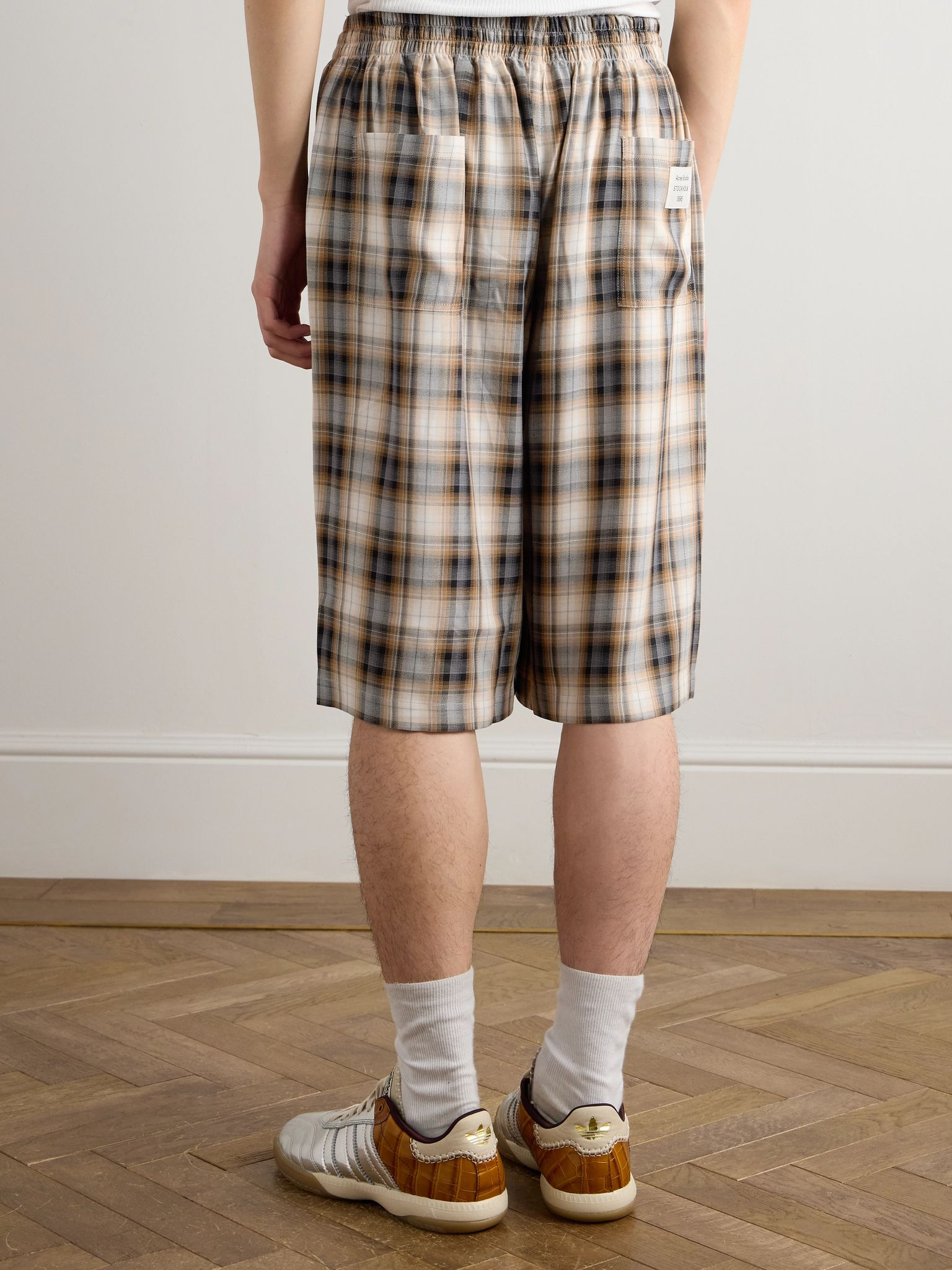 Straight-Leg Checked Twill Drawstring Shorts Beige - 4