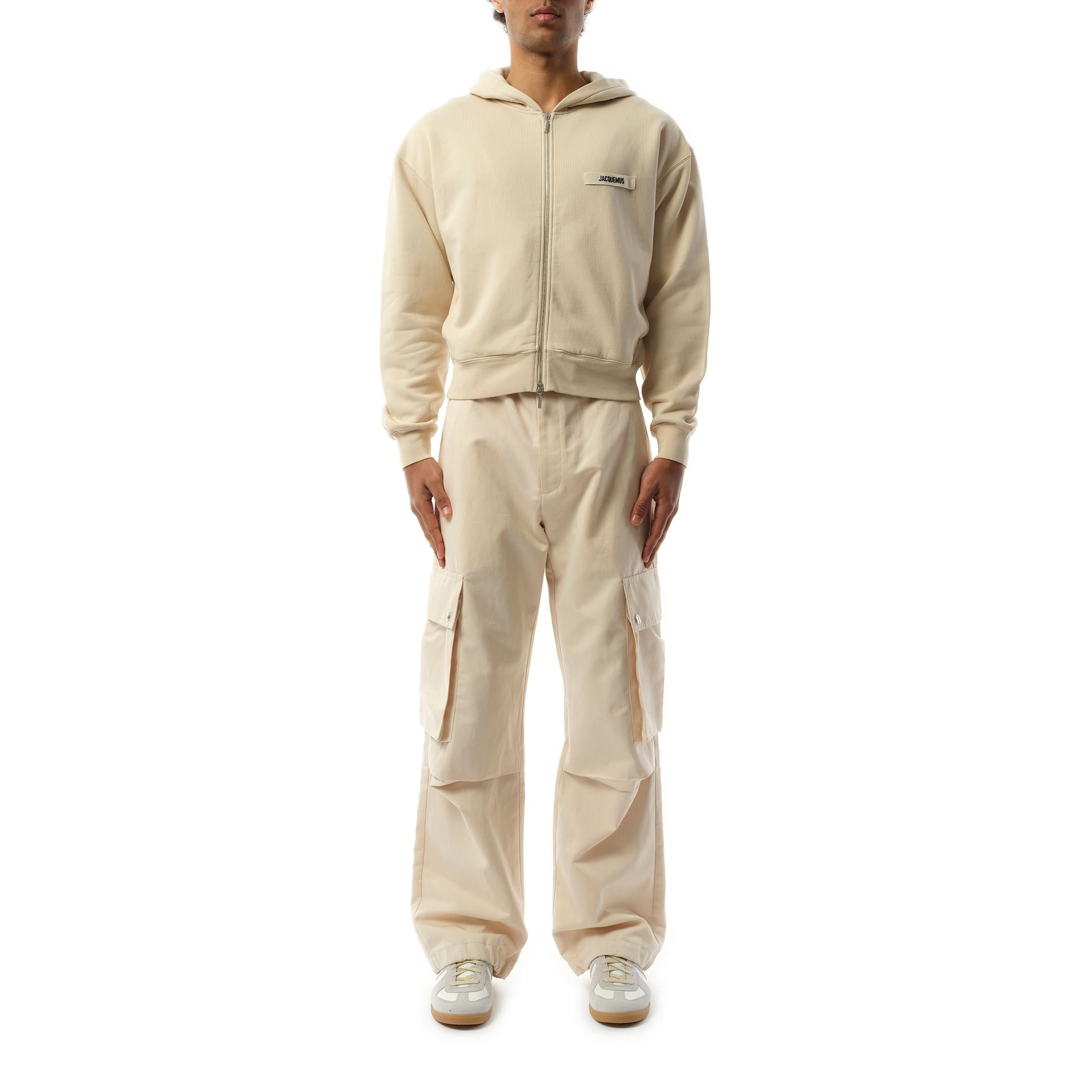 Le Hoodie Zip Gros Grain in Beige - 4