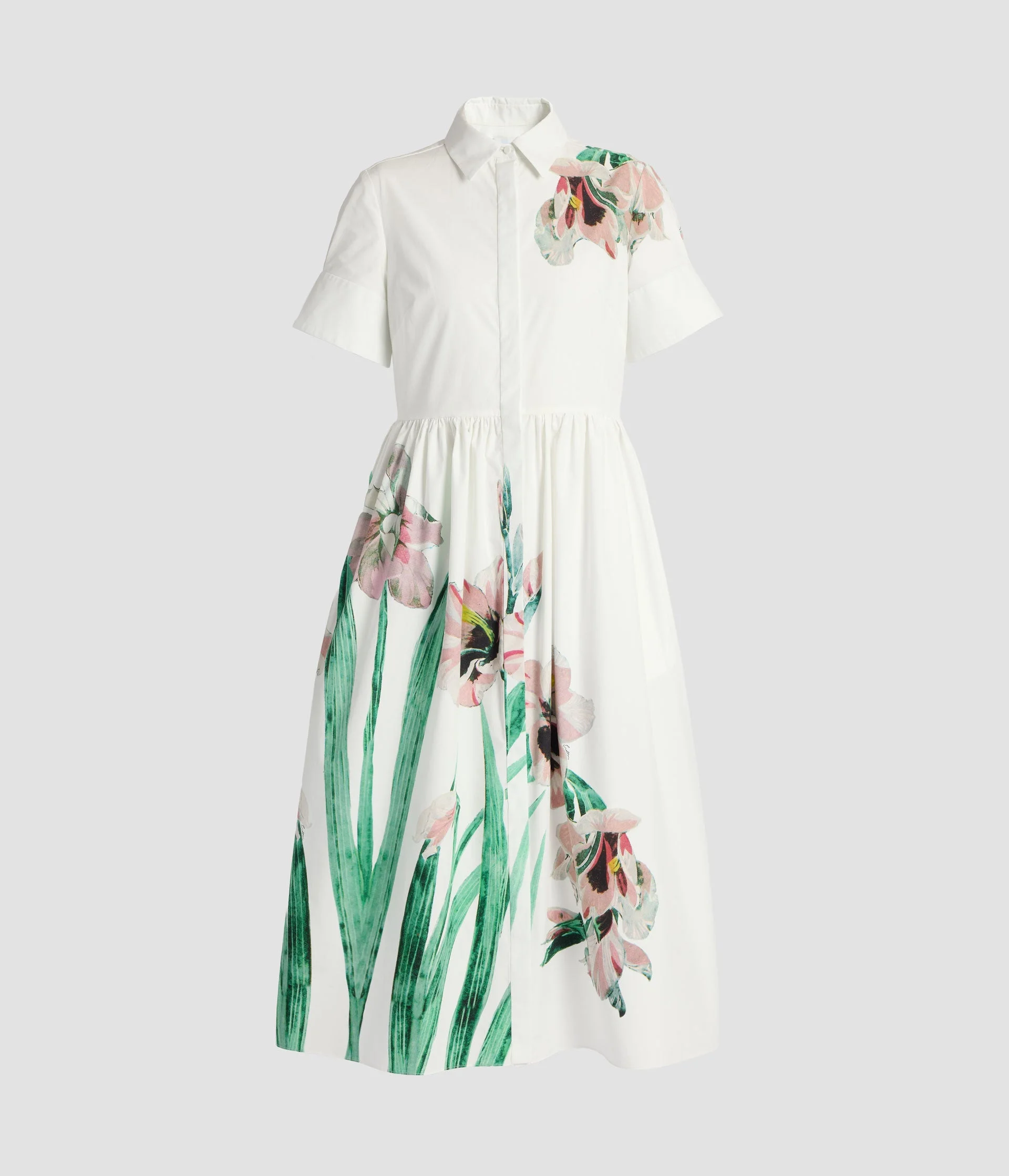 FLORAL COTTON SHORT SLEEVE MIDI DRESS - 1