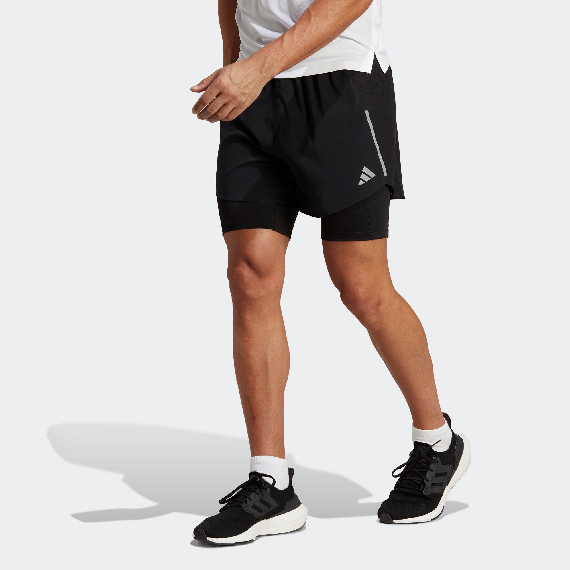 adidas Designed 4 Running 2-in-1 Shorts 'Black White' HN8023 - 2