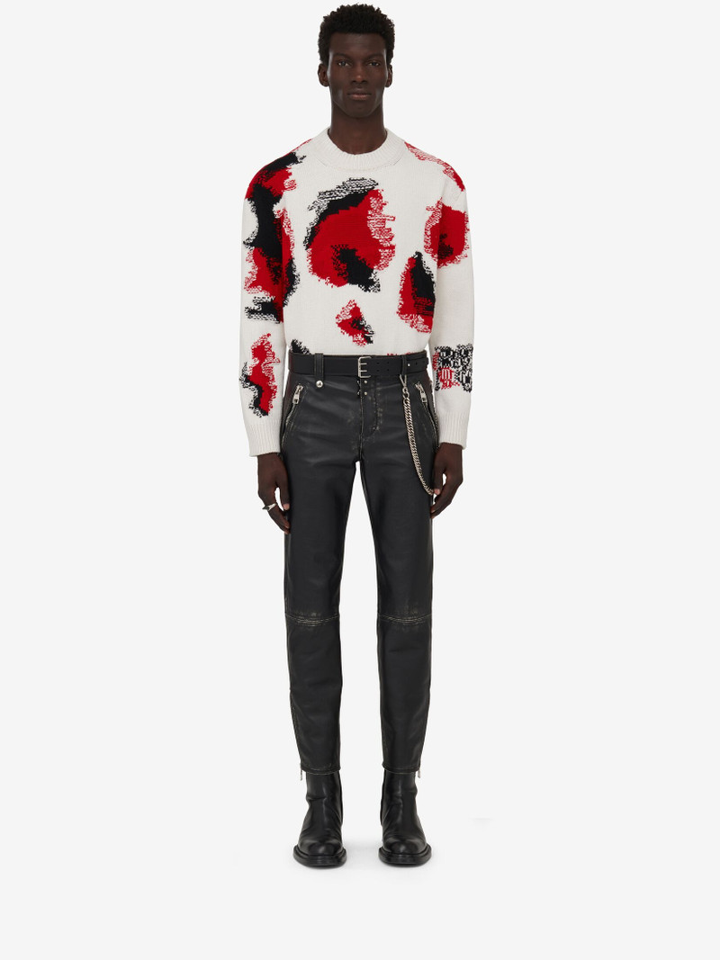 Alexander McQueen Men's Obscured Skull Intarsia Jumper in Ivory/red/black outlook