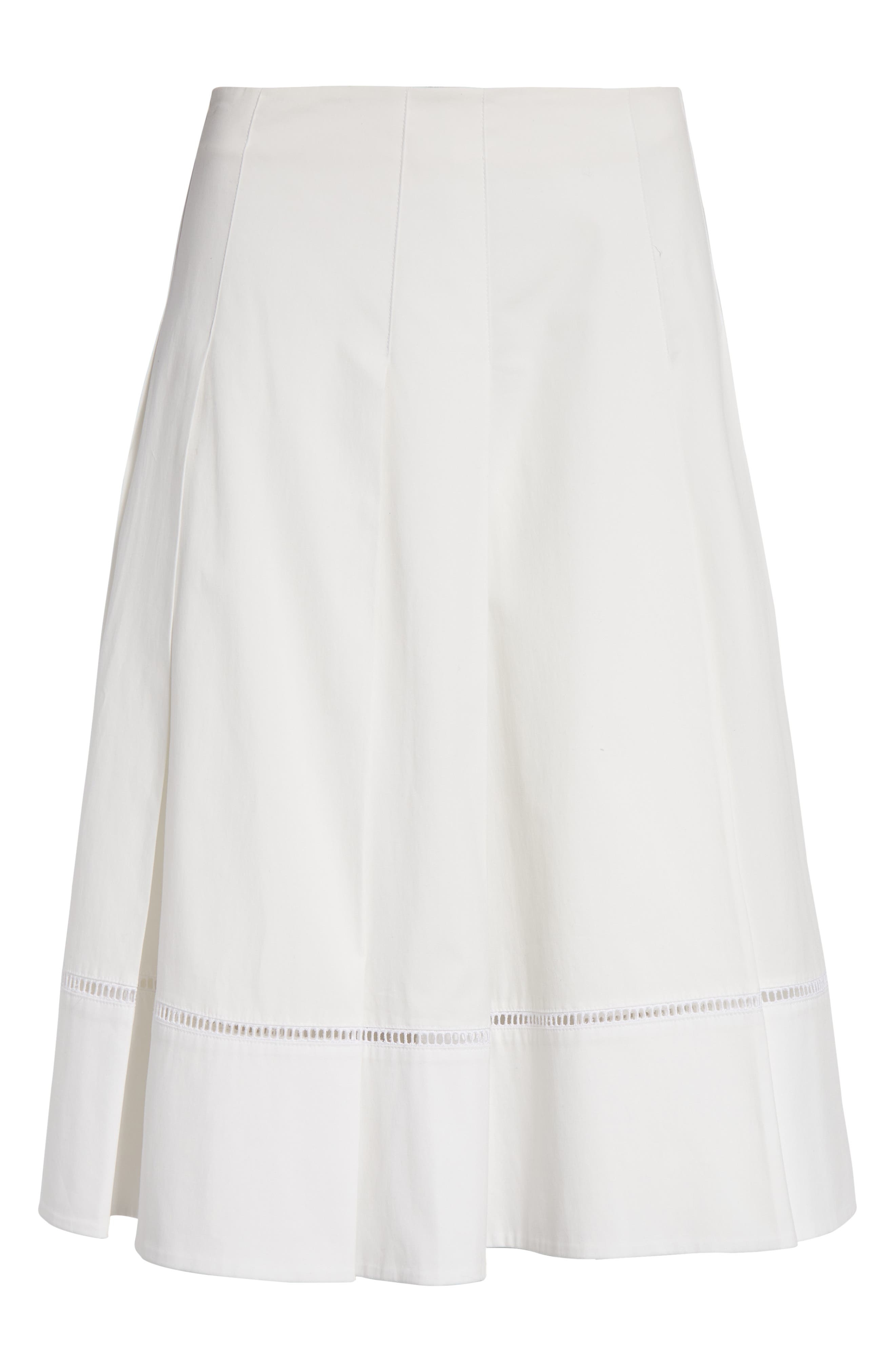 Proenza Schouler Laci Ladder Stitch Inset Pleated Stretch Cotton Poplin Skirt in White at Nordstrom - 6