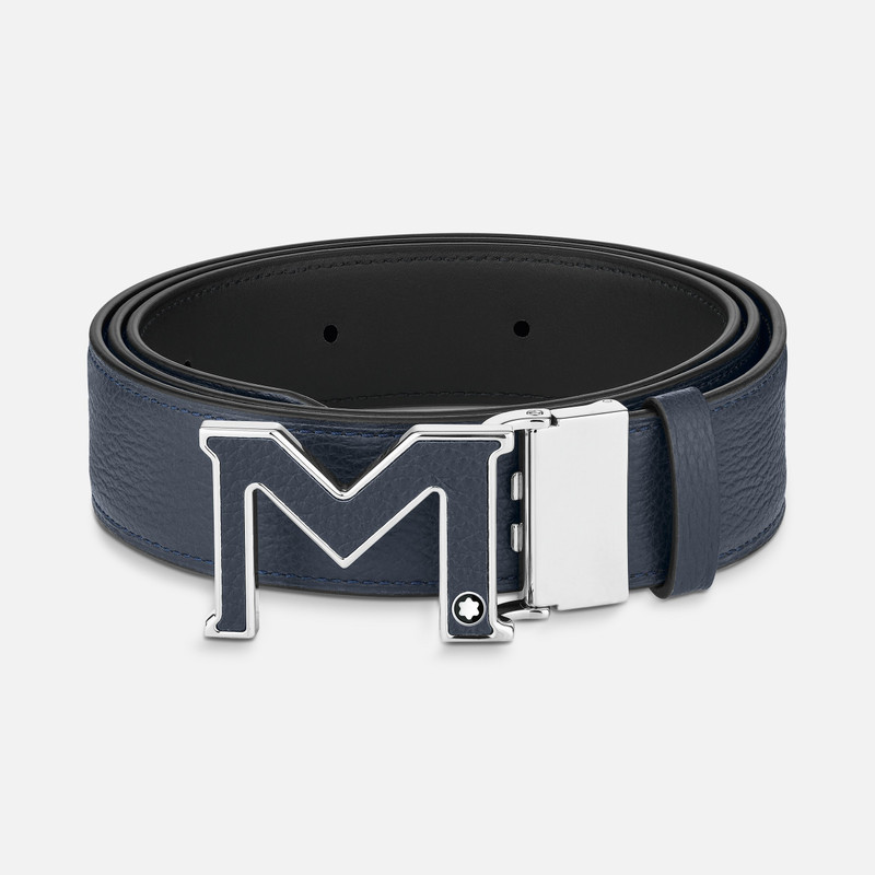 M buckle blue/black 35 mm reversible leather belt 1