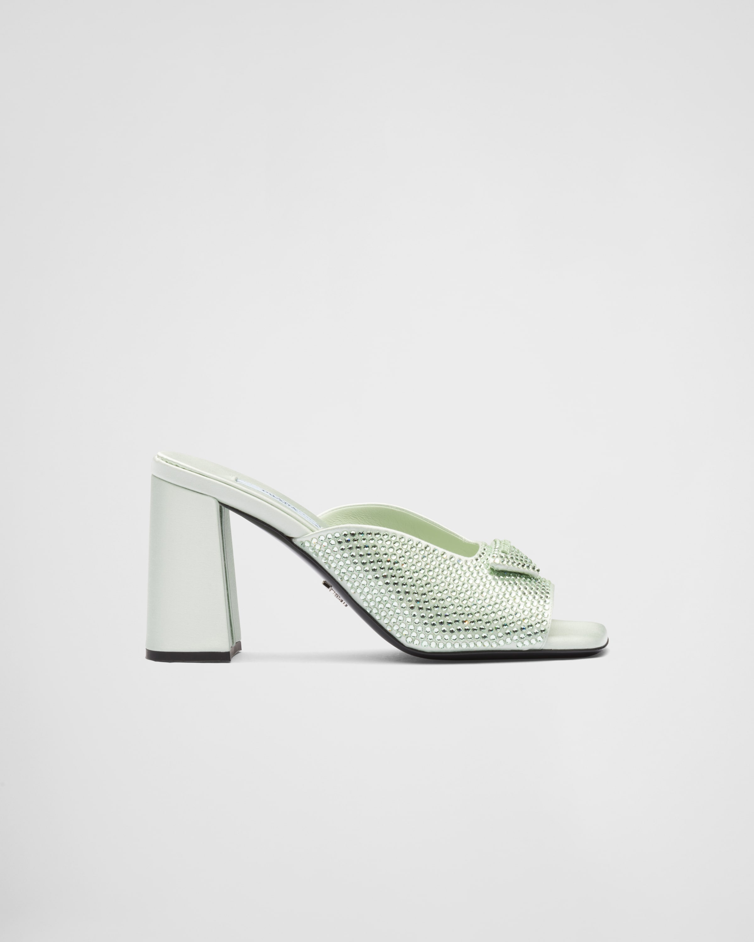 High-heeled satin slides with crystals - 2
