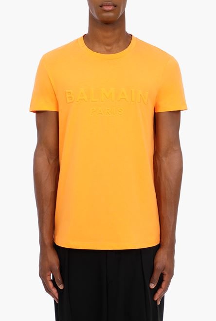 Orange cotton T-shirt with embossed orange Balmain Paris logo - 5