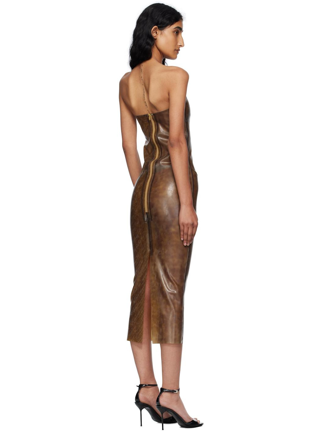 Brown Lila Latex Midi Dress - 3