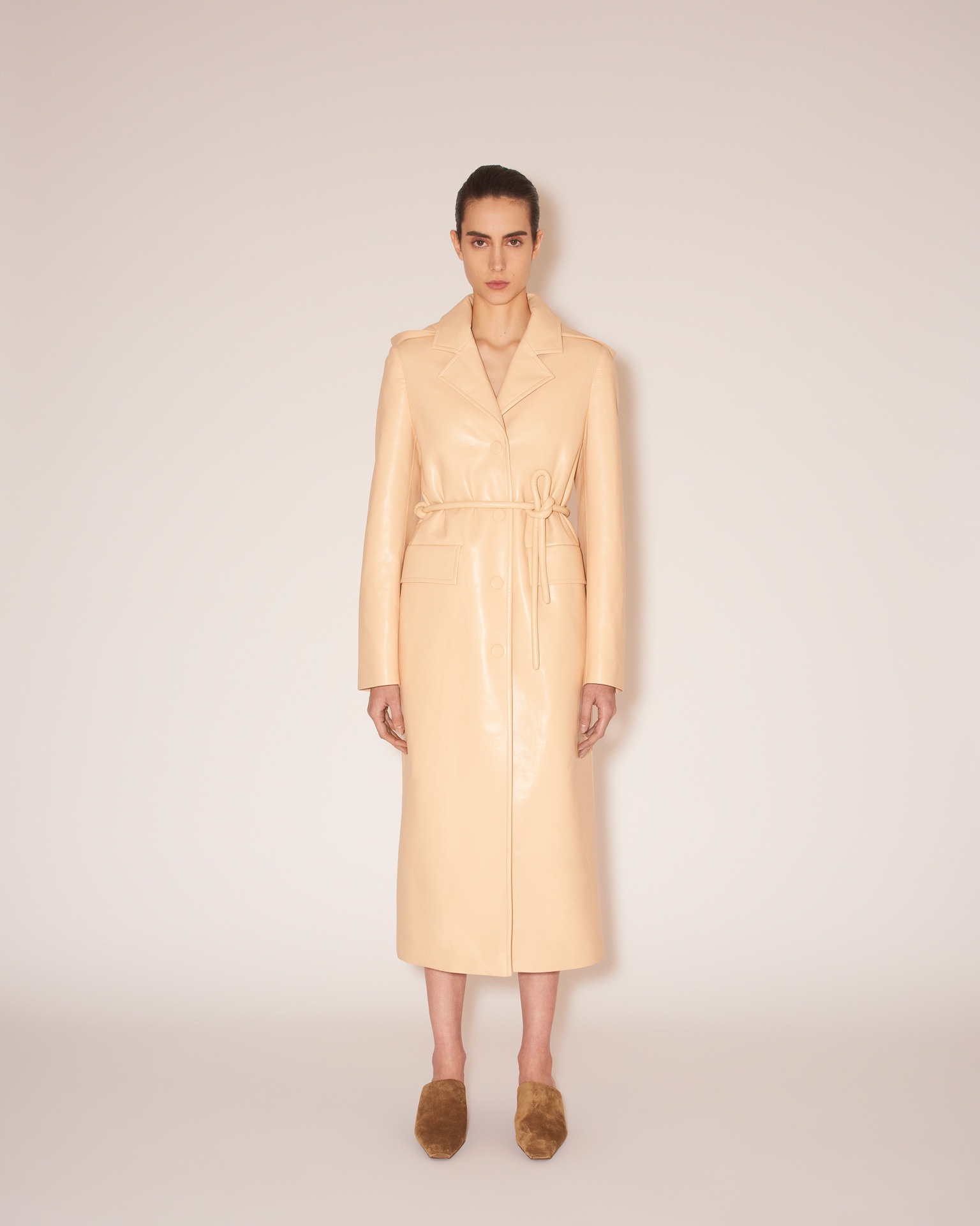 KENNA - Regenerated leather hooded coat - Eggshell - 2