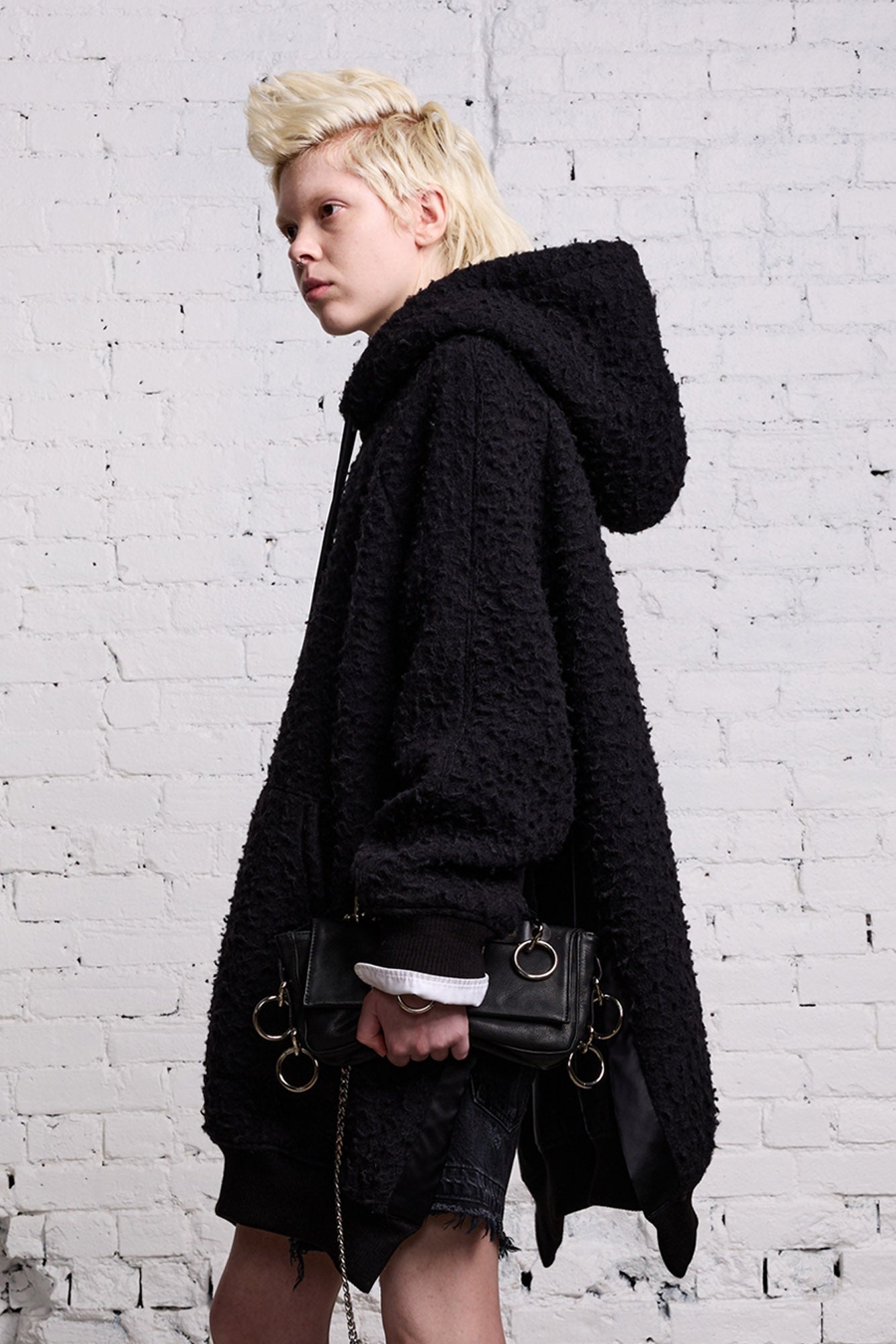 OVERSIZED HOODIE CAPE - BLACK WOOL - 2