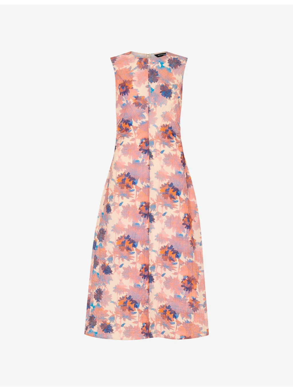 Floral-Print Round-Neck Textured Stretch-Cotton Midi Dress - 1