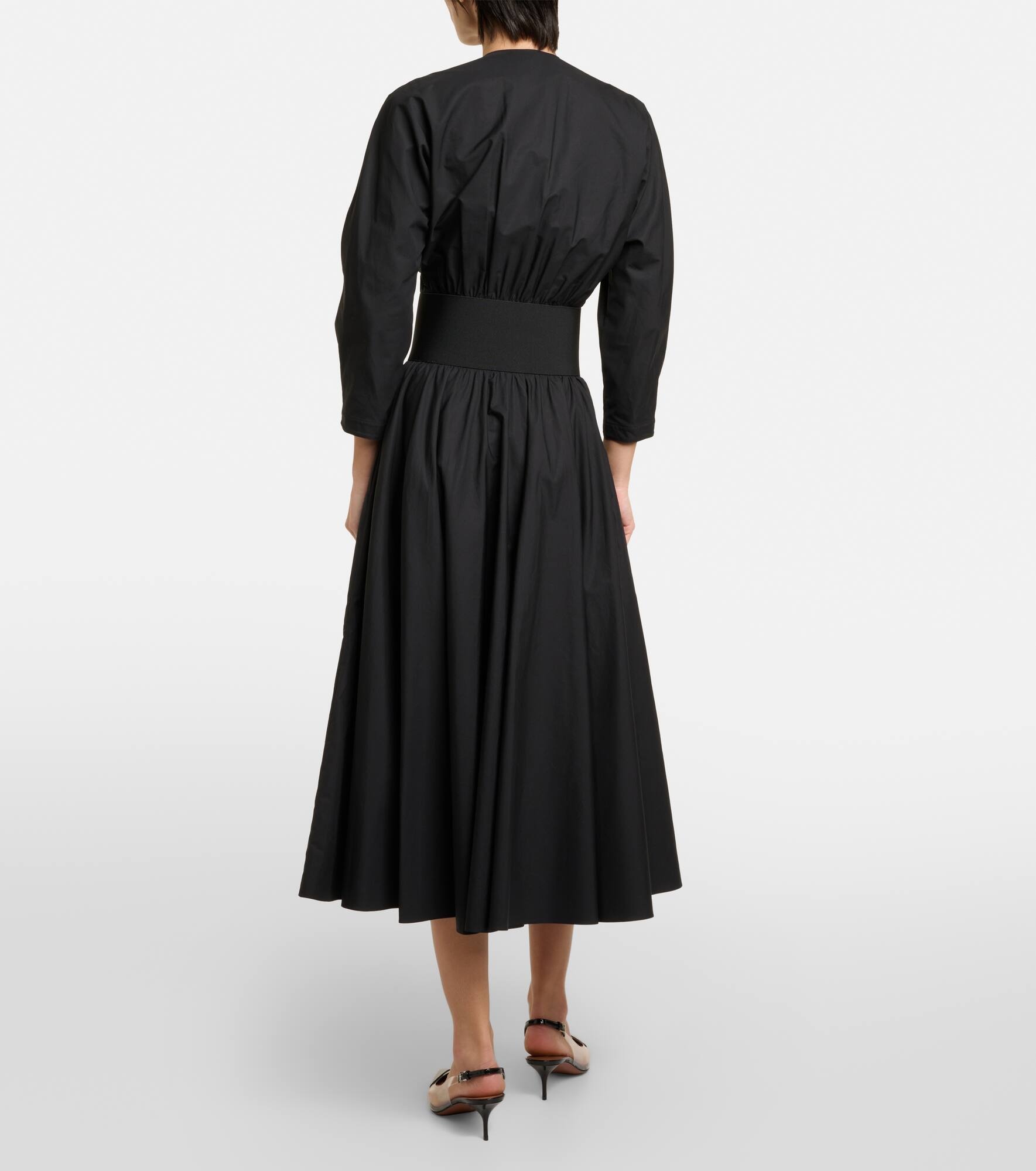 Leather-trimmed cotton midi dress - 3