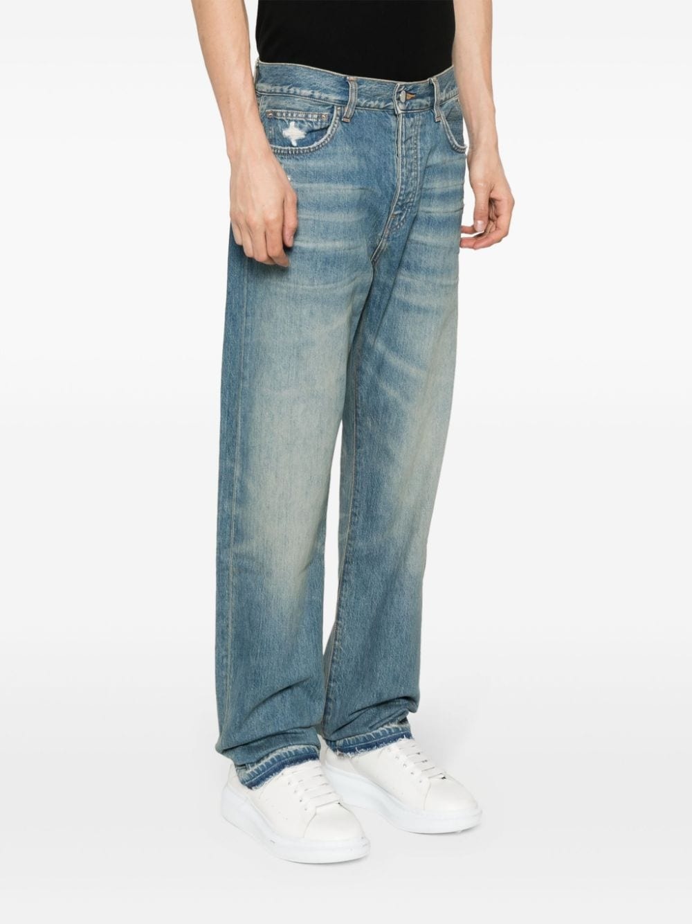 distressed straight-leg jeans - 3