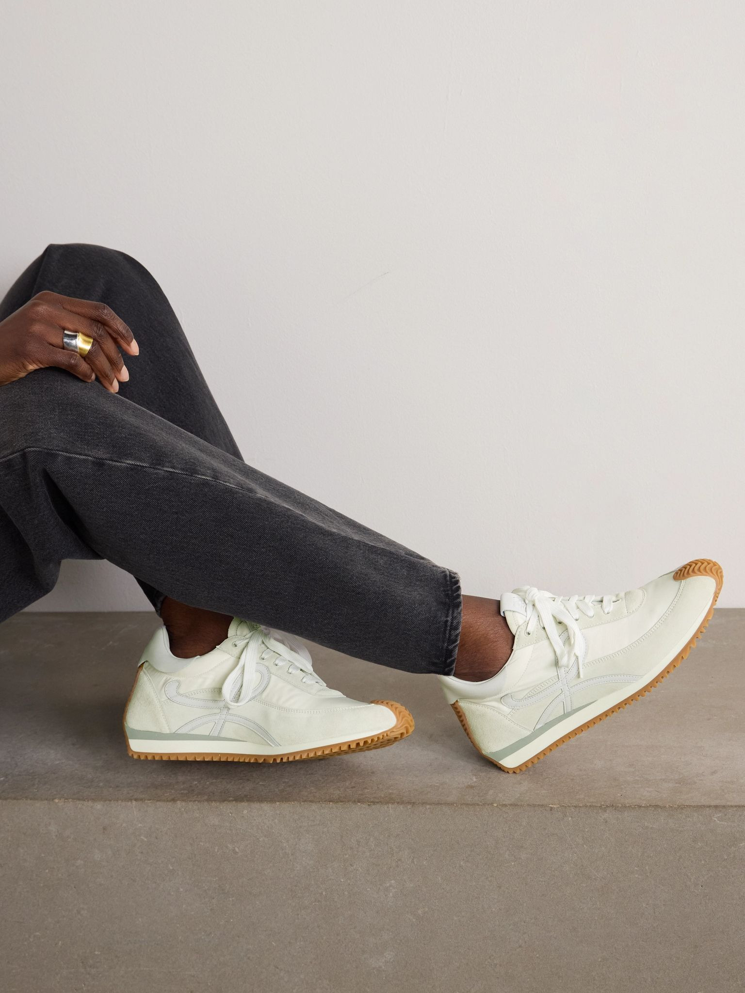 Flow logo-appliquéd shell, leather and suede sneakers White - 2