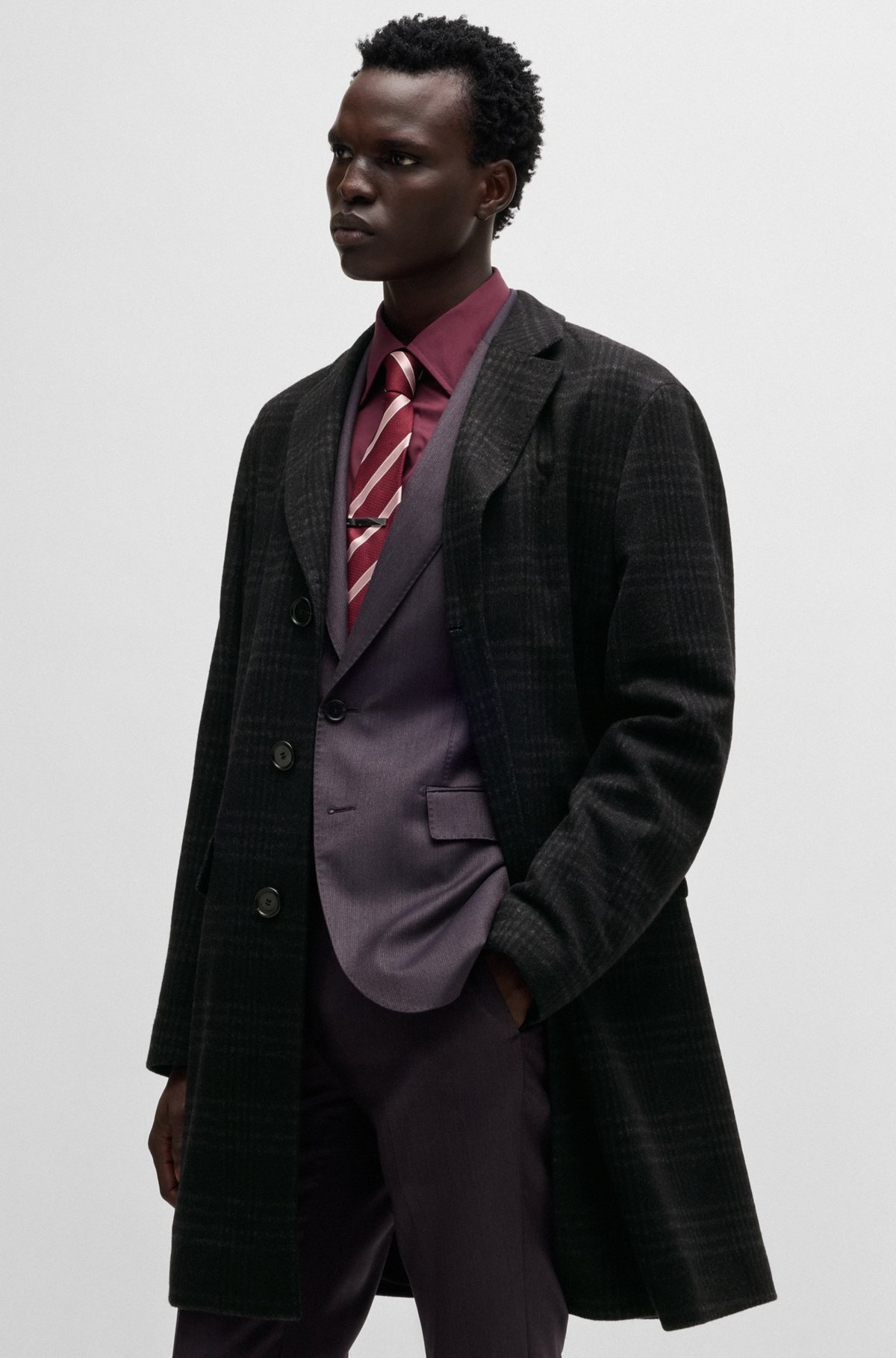 SLIM-FIT COAT IN CHECKED WOOL AND CASHMERE - 6