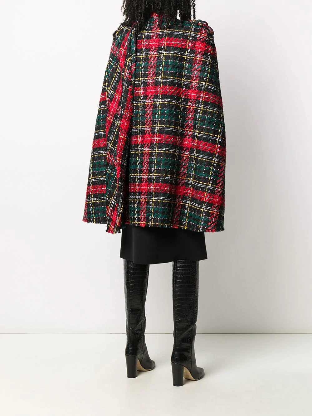 tartan-pattern tweed cape - 4