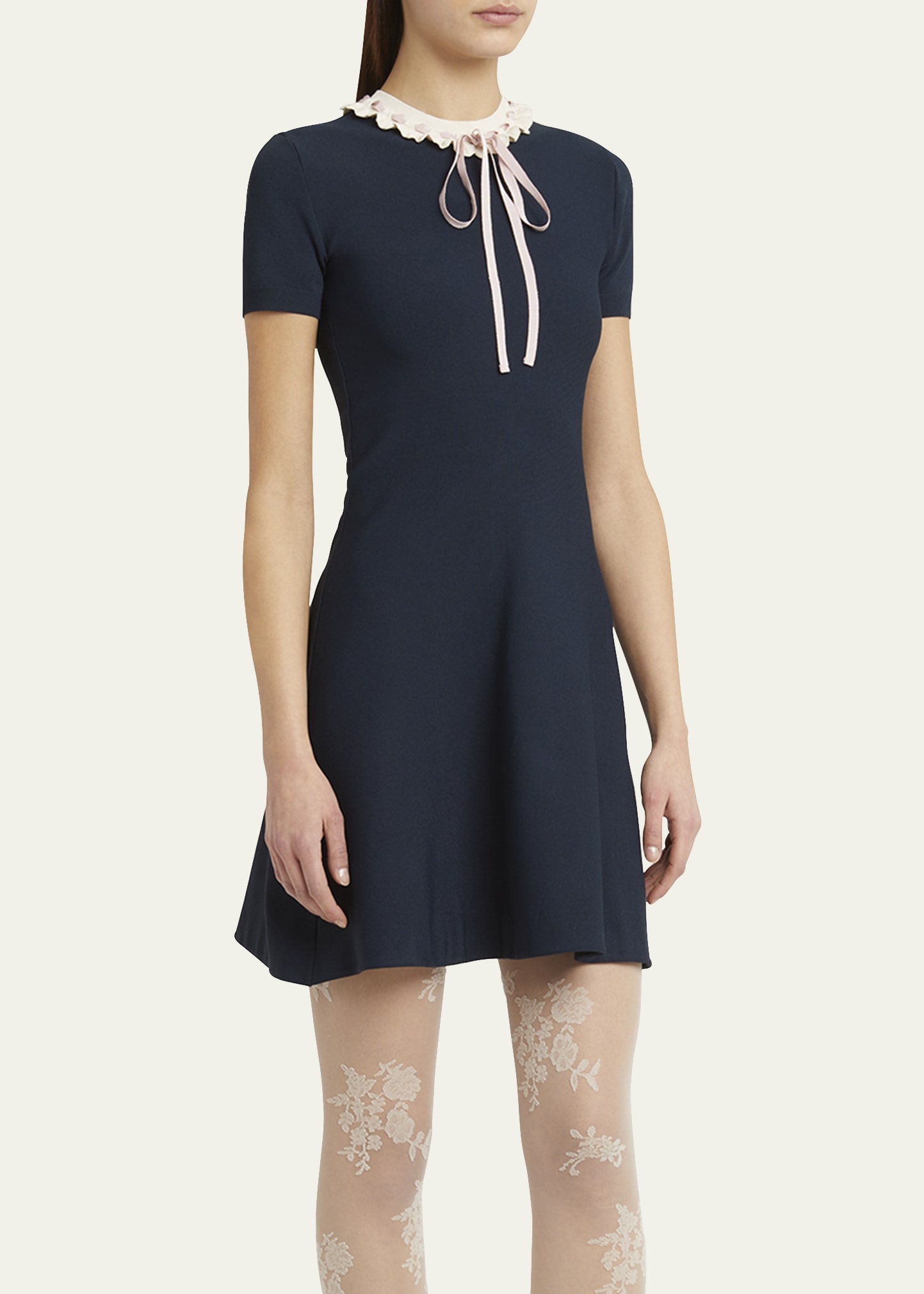 Ribbon Ruffle-Trim Knit Mini Dress - 4