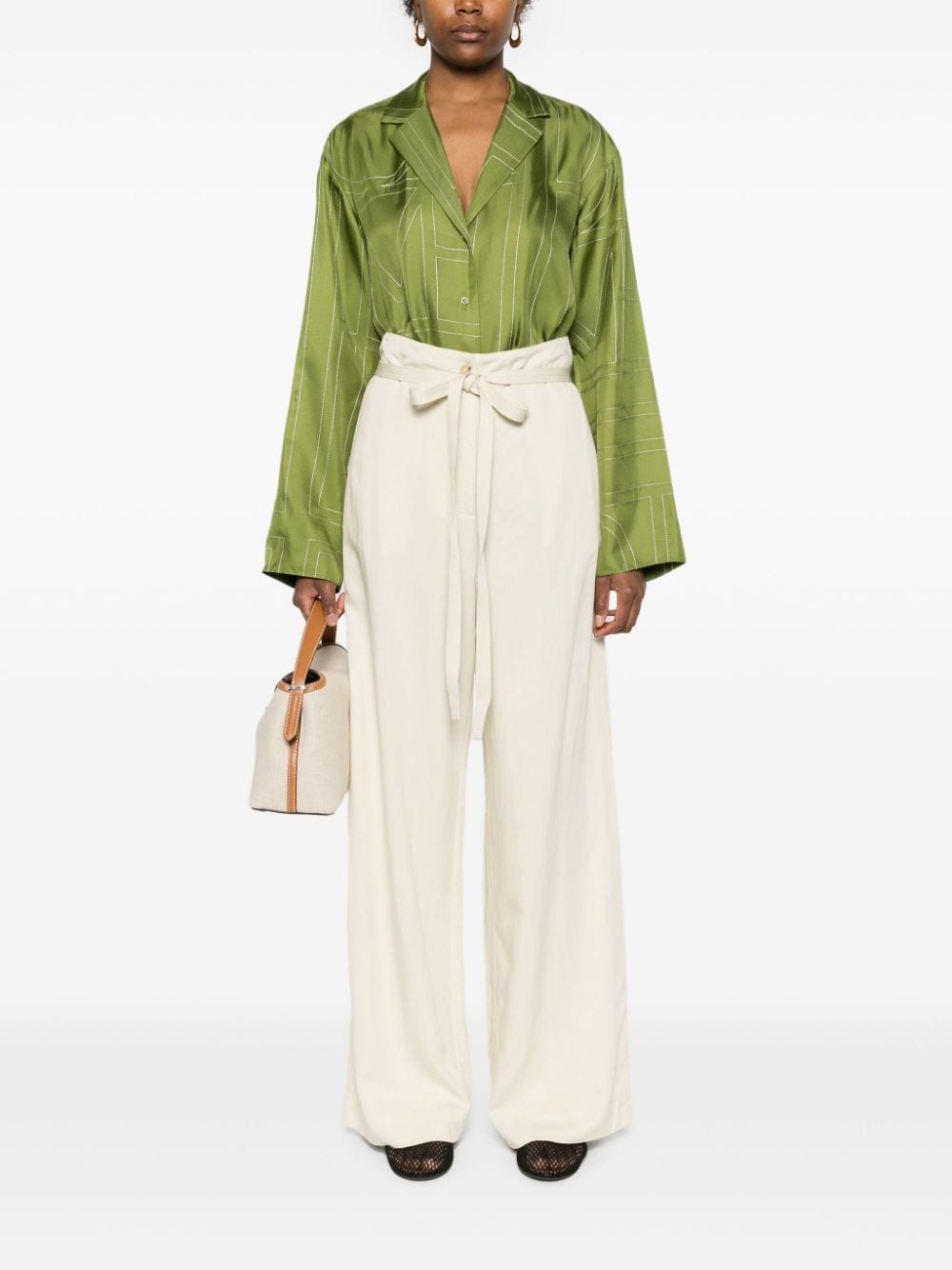 belted-waist flared trousers - 2