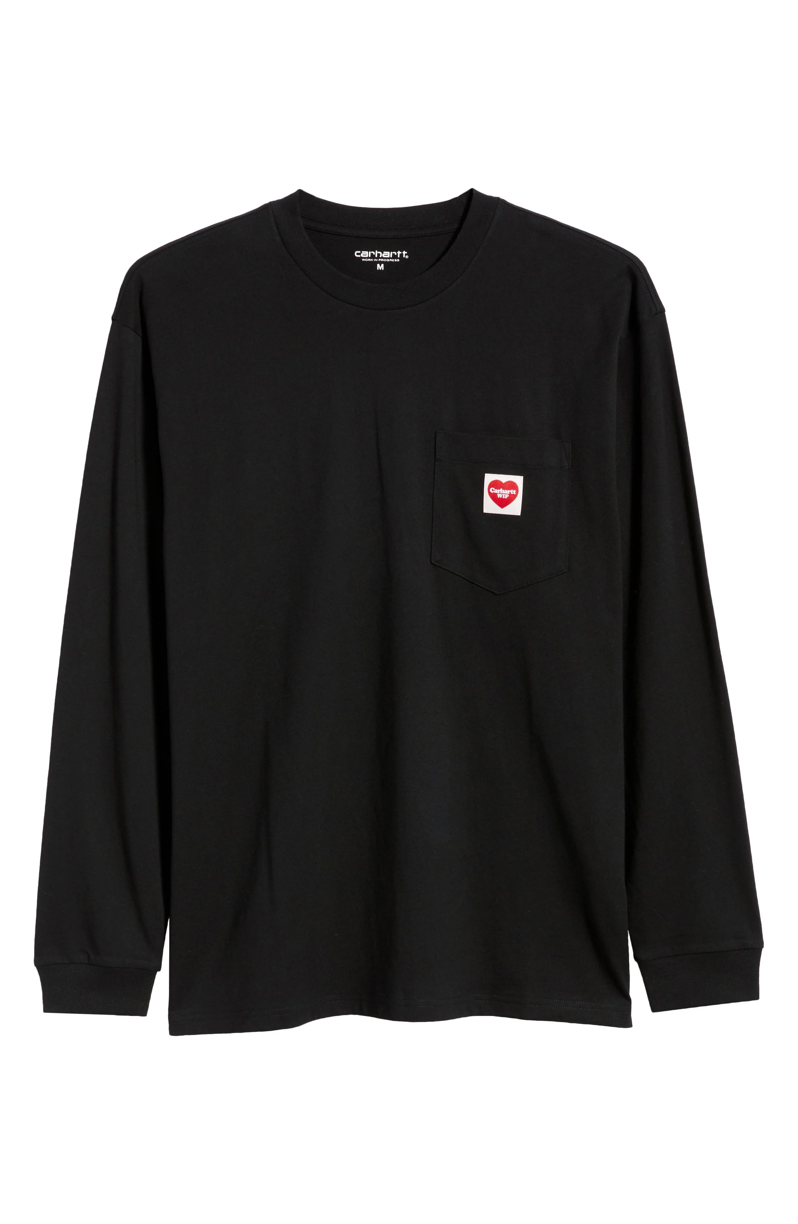 Carhartt Work In Progress Pocket Heart Long Sleeve Cotton T-Shirt in Black/Red at Nordstrom - 1