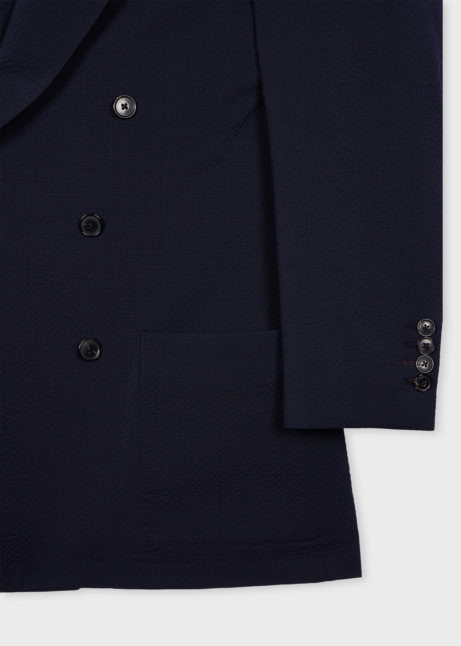 Dark Navy Seersucker Double-Breasted Blazer - 3