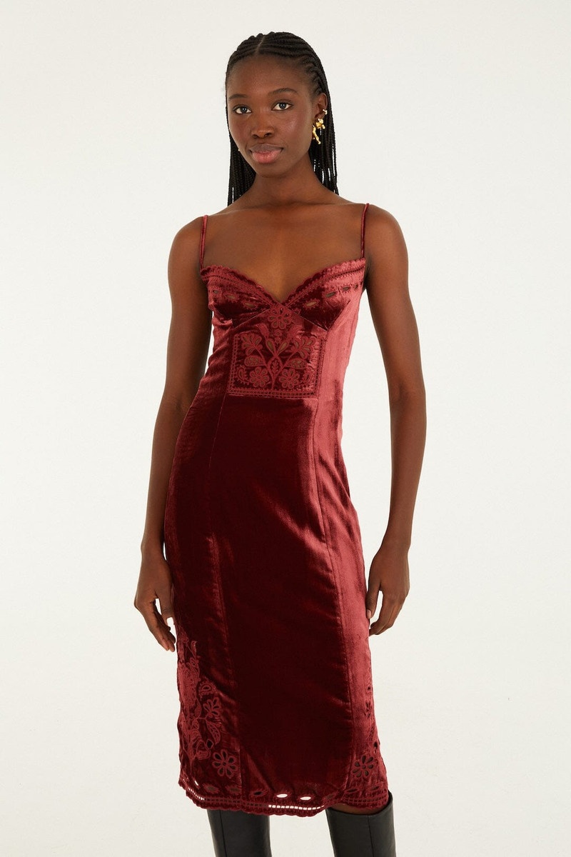 Burgundy Cut-Out Flowers Sleeveless Midi Dress 3