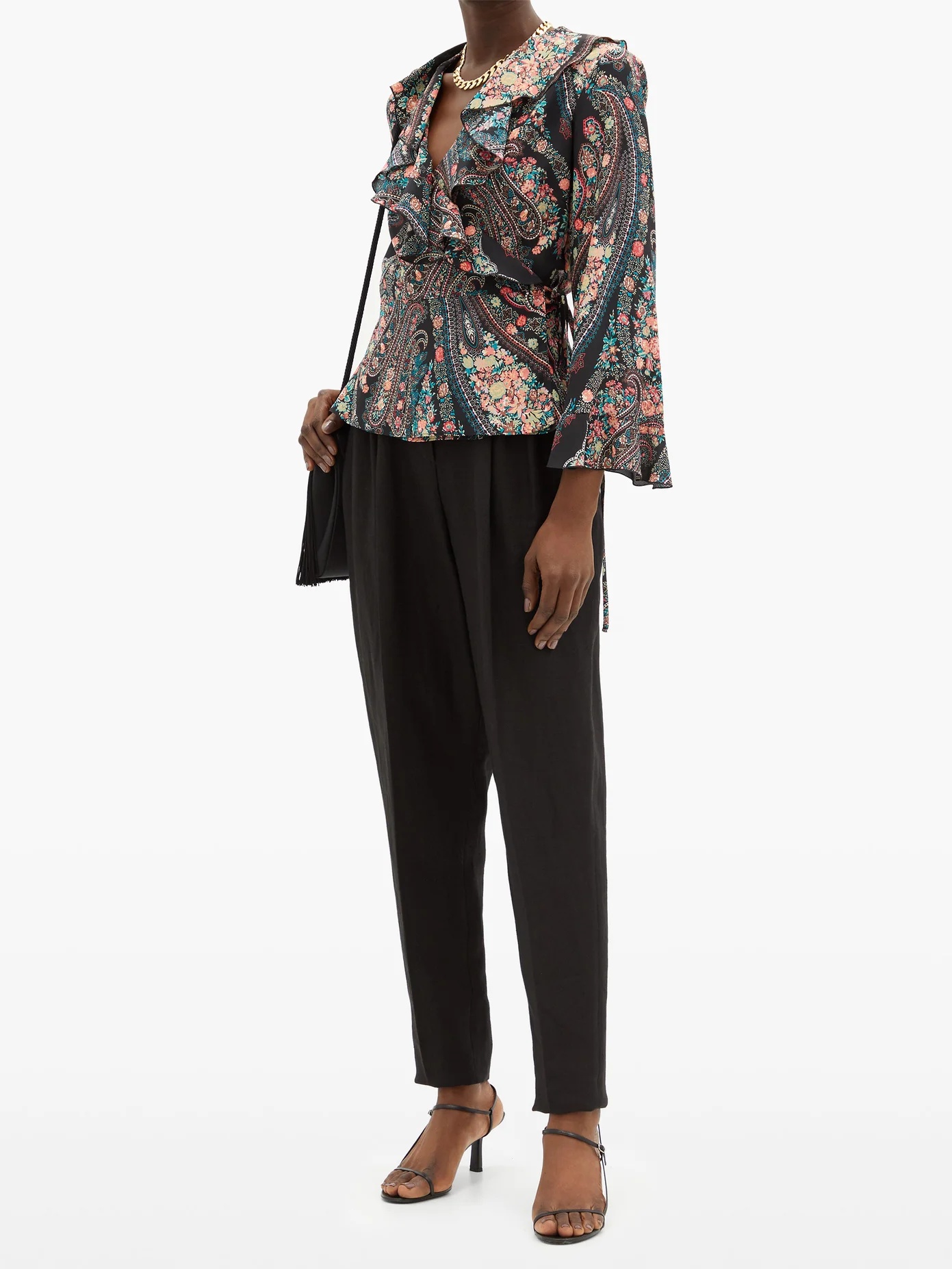 Flounced paisley-print silk-georgette wrap blouse - 2