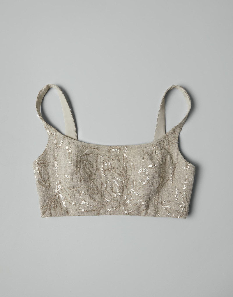Linen 화포는 dazzling 꽃 자수를 가진 정상을 자르기 1