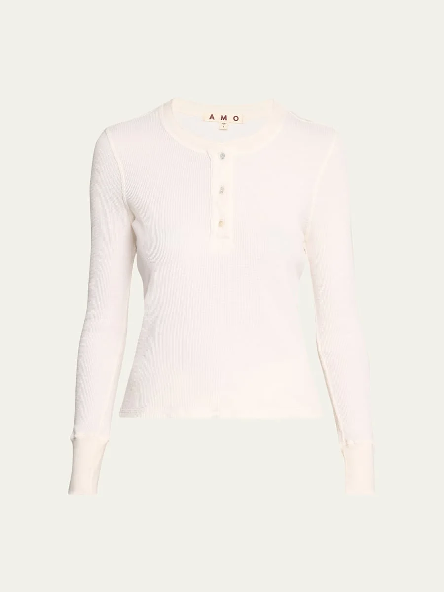 Ribbed Thermal Henley Tee - 1