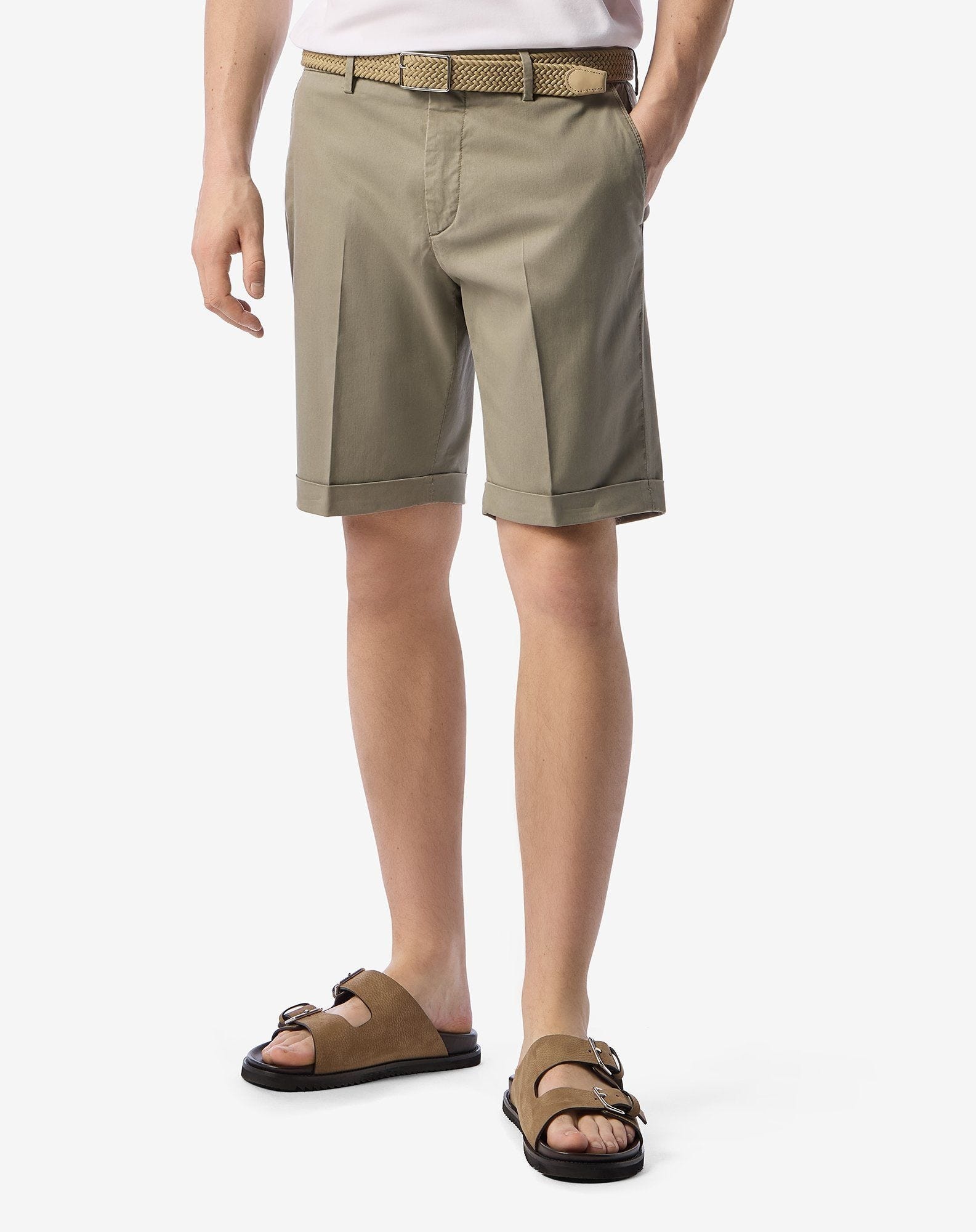 Khaki stretch lyocell cotton Bermuda shorts - 3