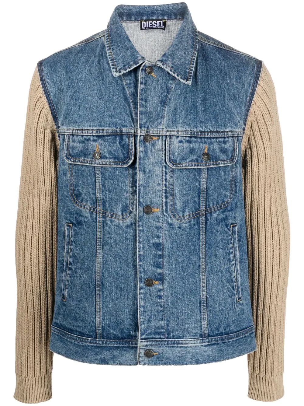 ribbed-knit denim jacket - 1