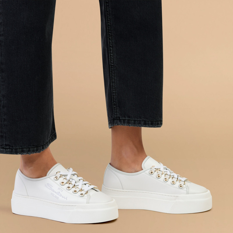 Santoni Women's white leather platform sneaker outlook