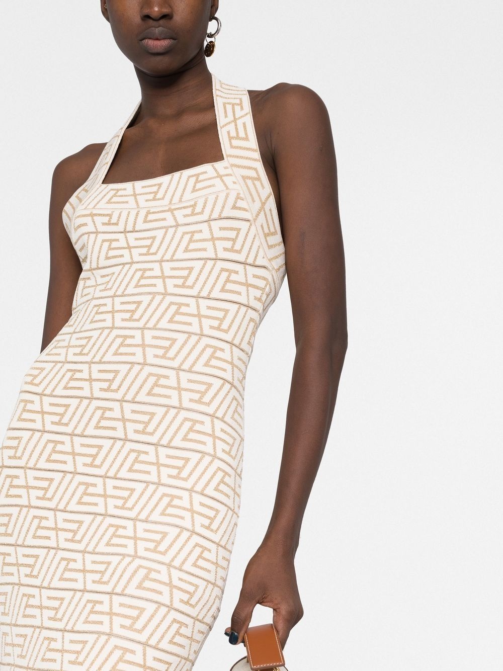 logo-jacquard halterneck dress - 5