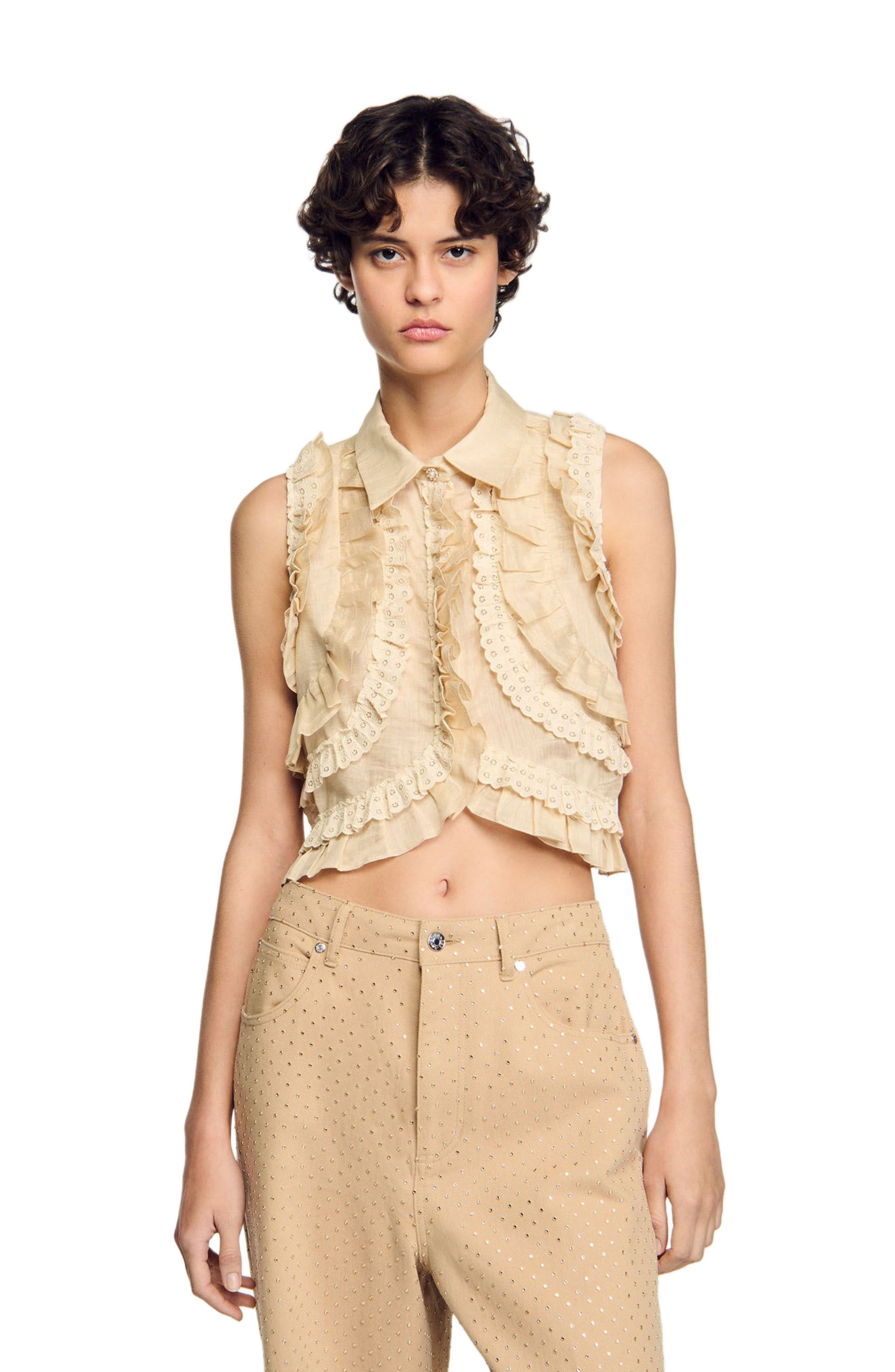 SANDRO Ruffled cropped shirt at Nordstrom - 3