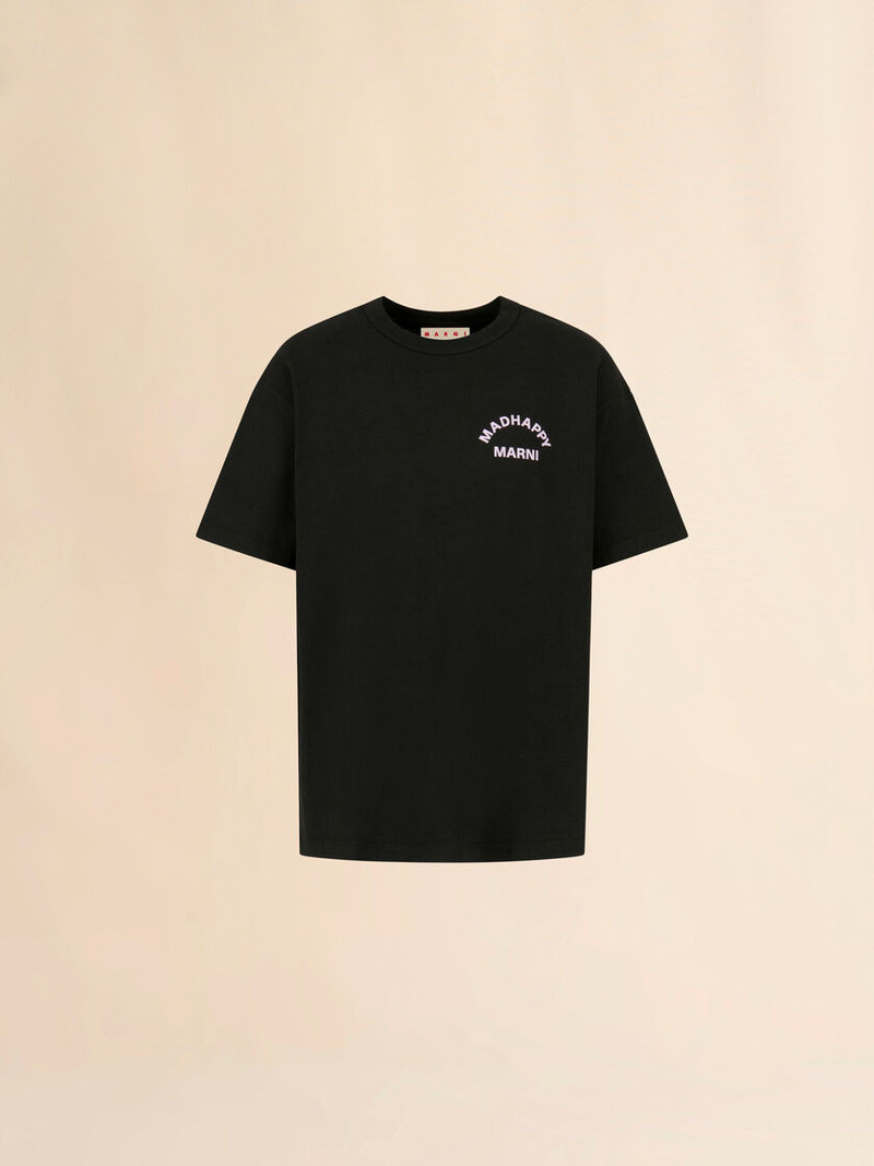 MARNI + MADHAPPY BLACK COTTON T-SHIRT WITH ANIMAL PRINT 1