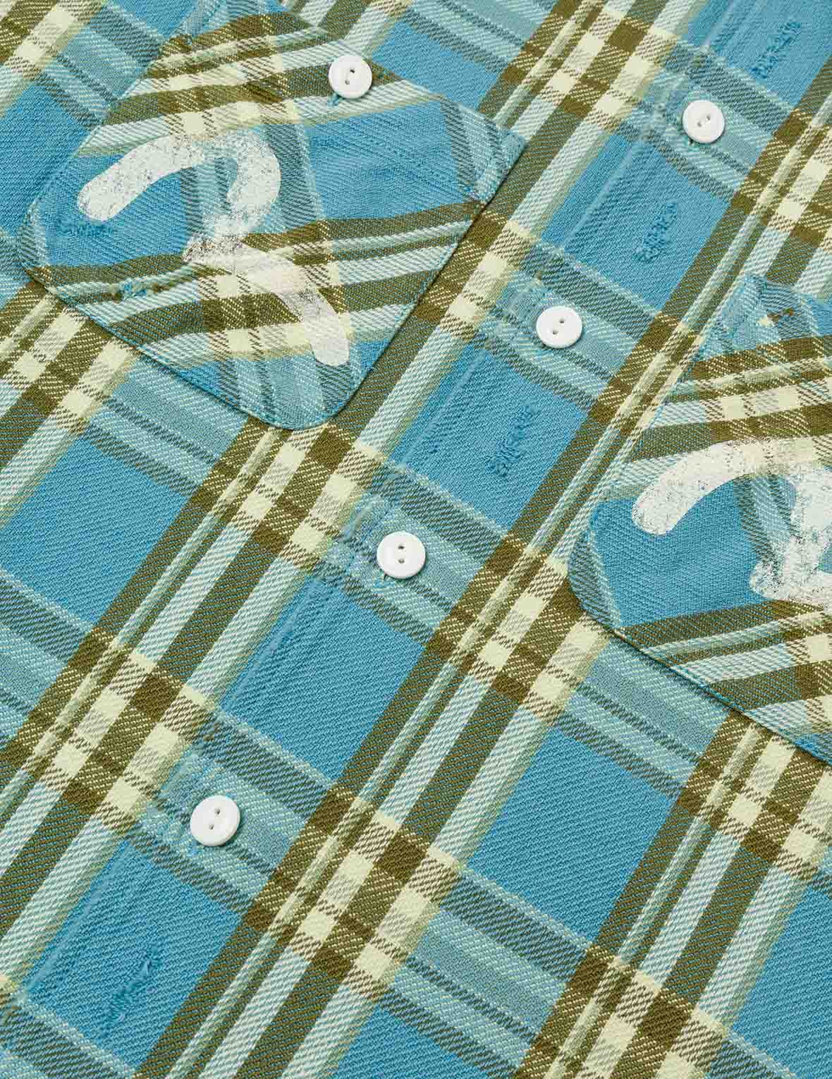 Seagull Print Relax Fit Plaid Flannel Shirt - 4