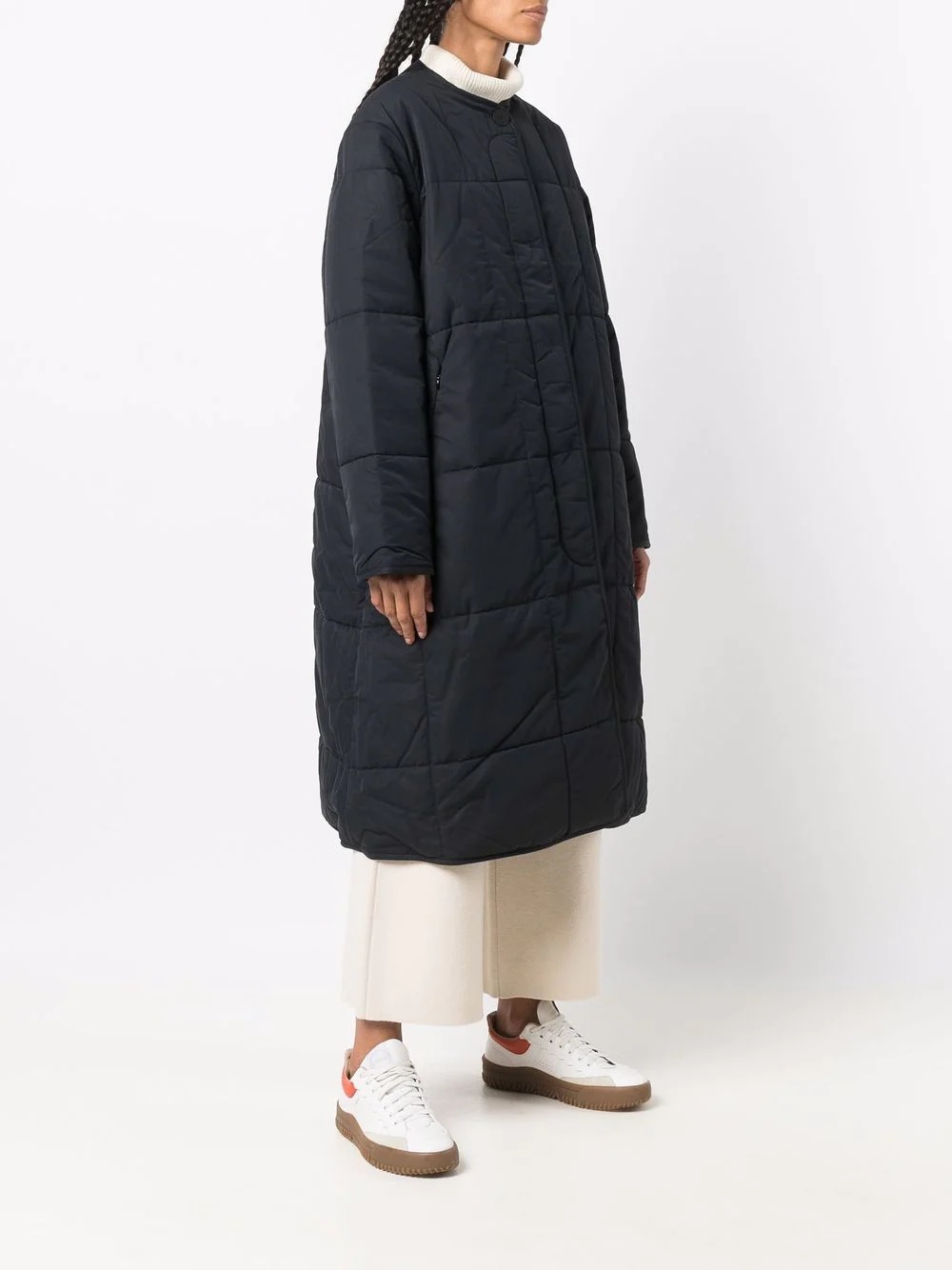 collarless padded overcoat - 3