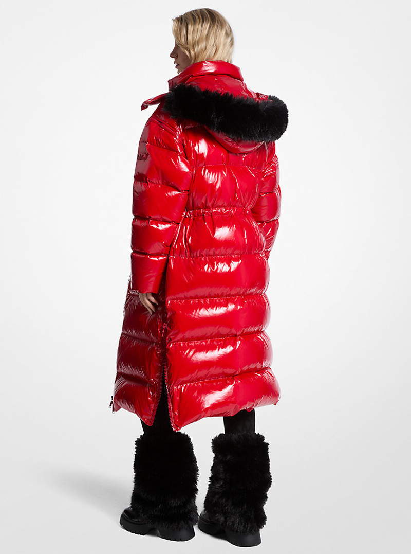 MICHAEL KORS Faux Fur Trim Nylon Ciré Puffer Coat outlook
