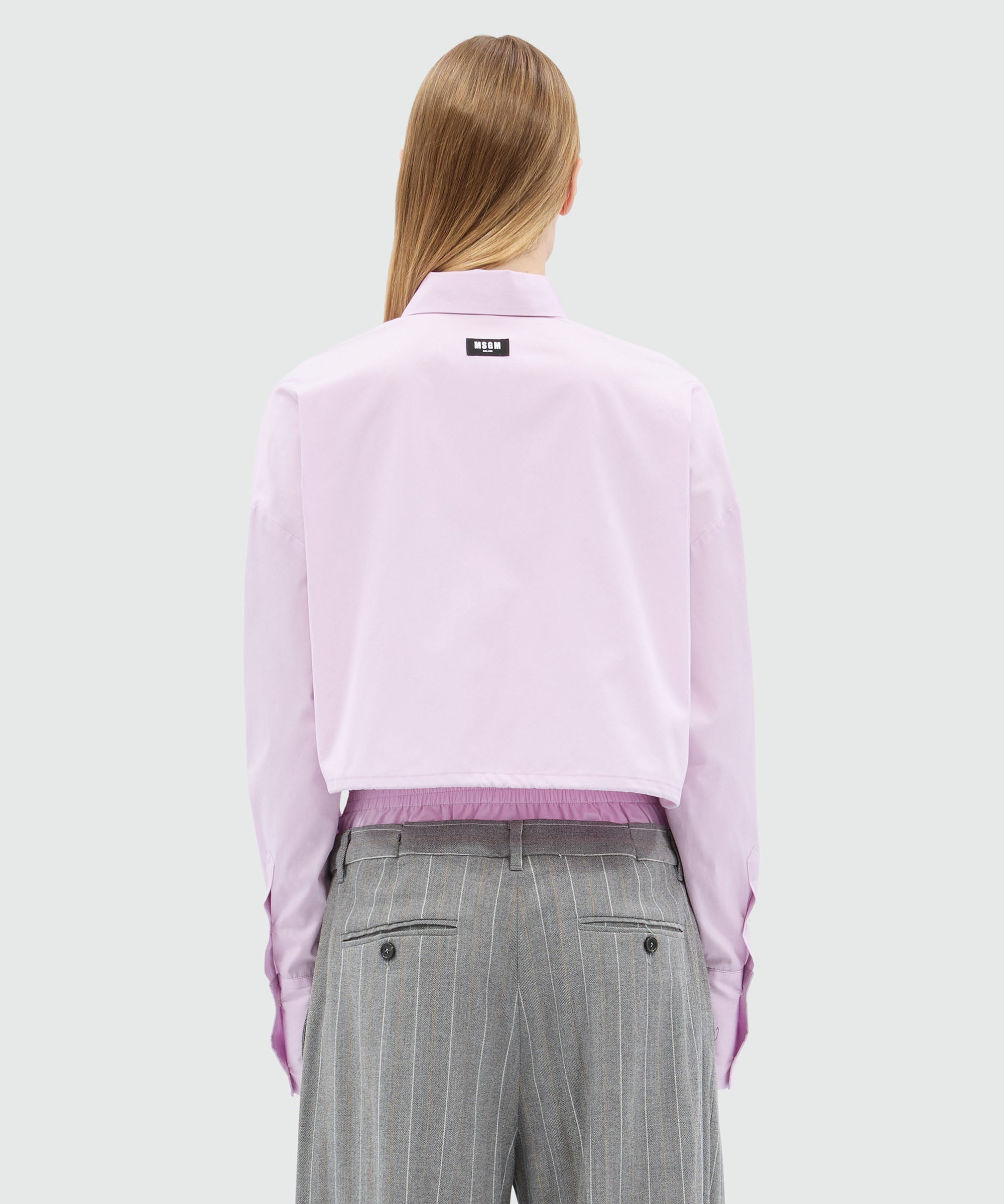 Pink poplin cropped shirt - 3