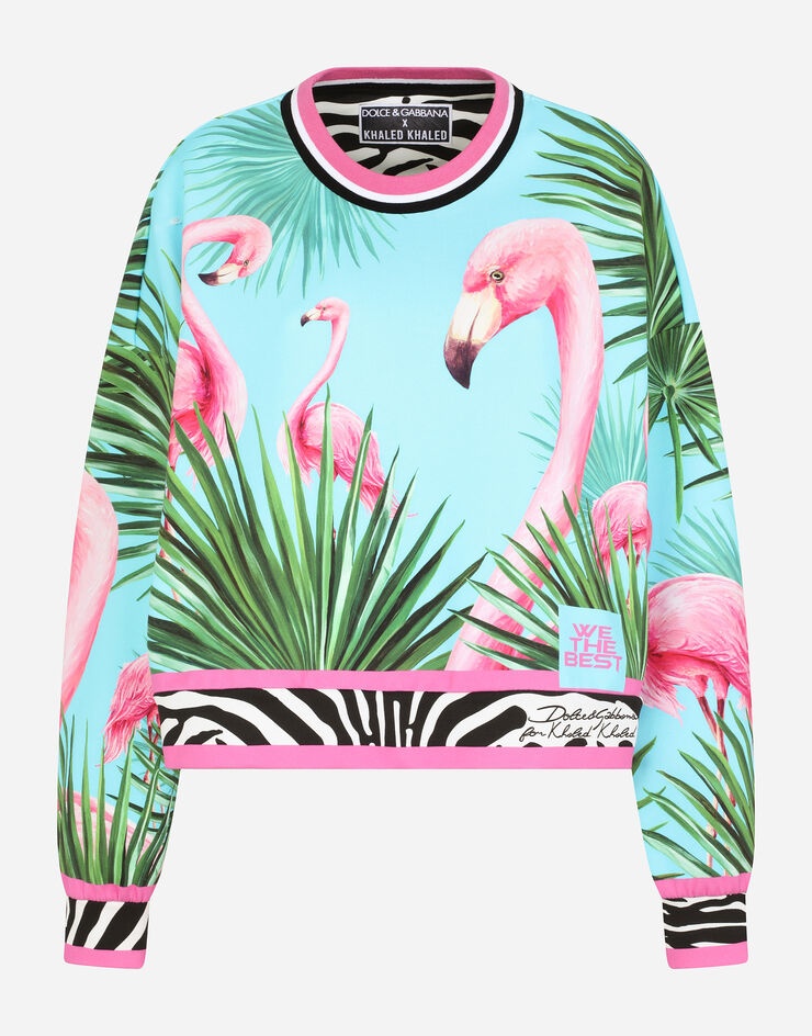 Round-neck jersey sweatshirt with flamingo print - 3