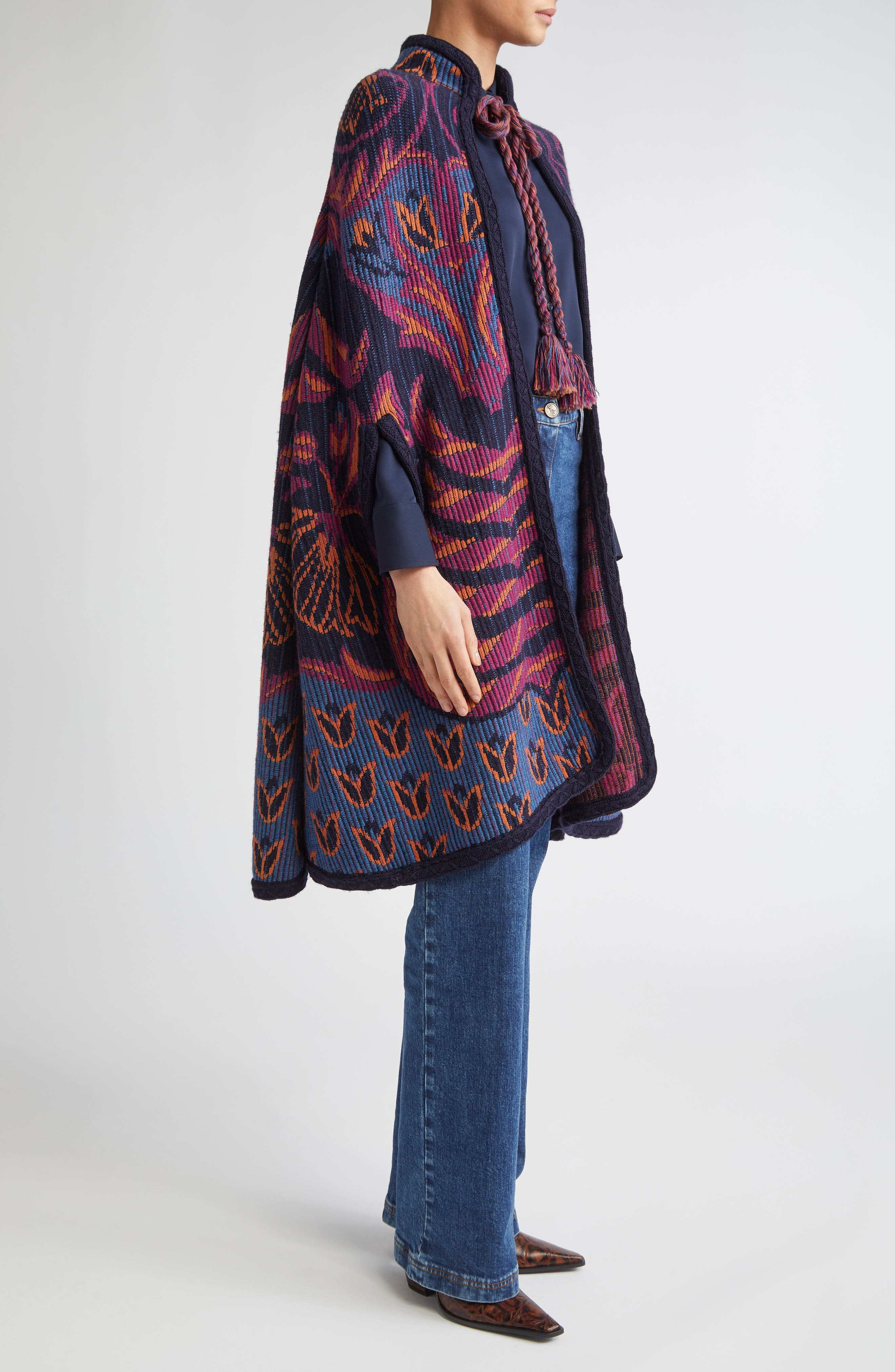 Etro Wool Blend Knit Cape in S9883 Multicolour/Blue at Nordstrom - 3