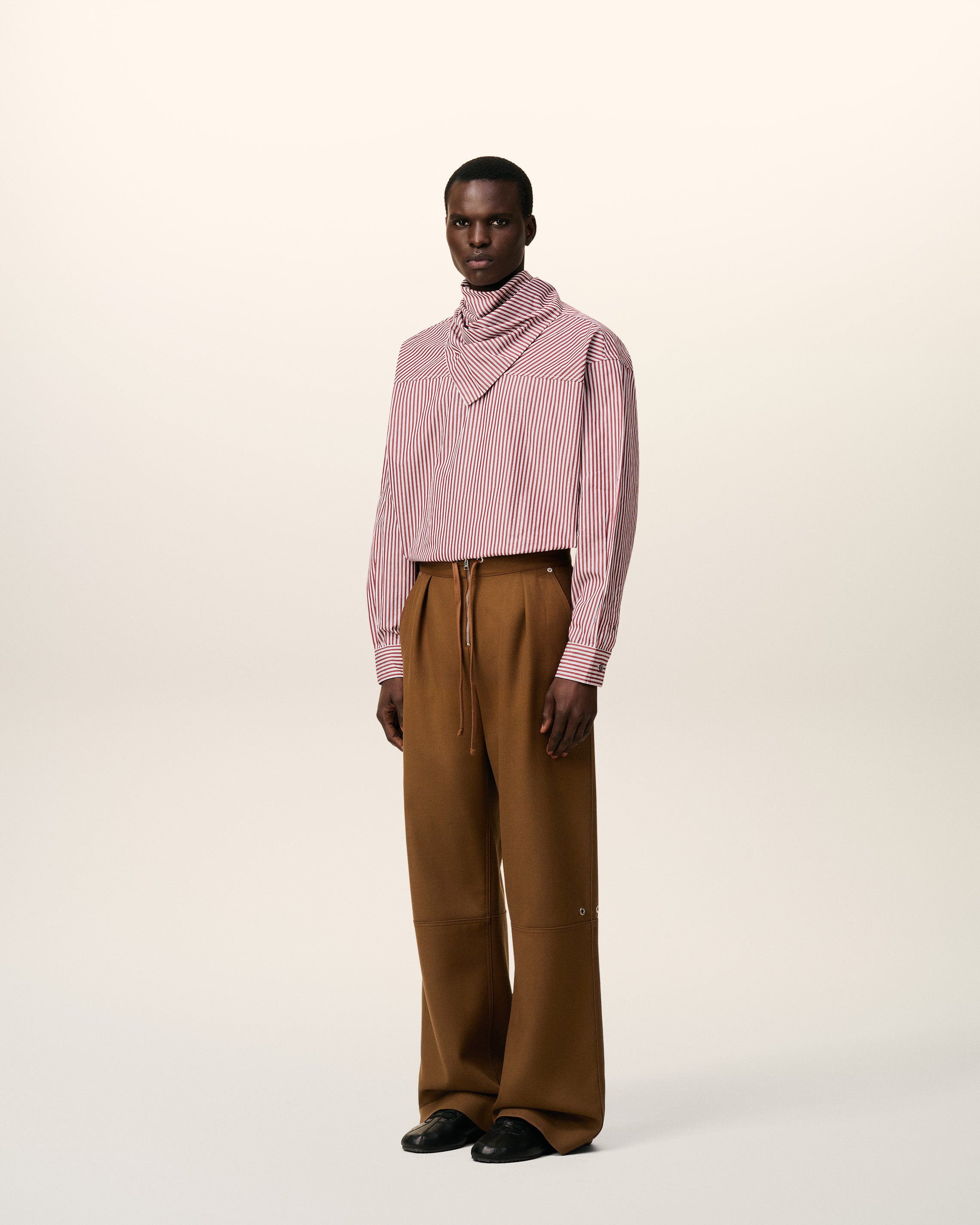 BROWN WOOL ZIPPED TROUSERS - 6